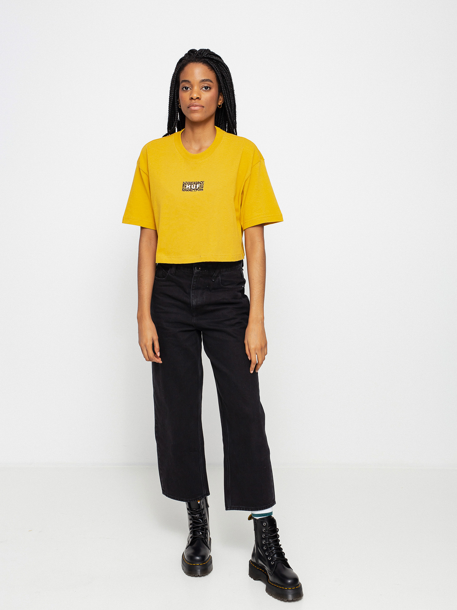 HUF Leopard Bar Logo Crop Póló Wmn (gold)