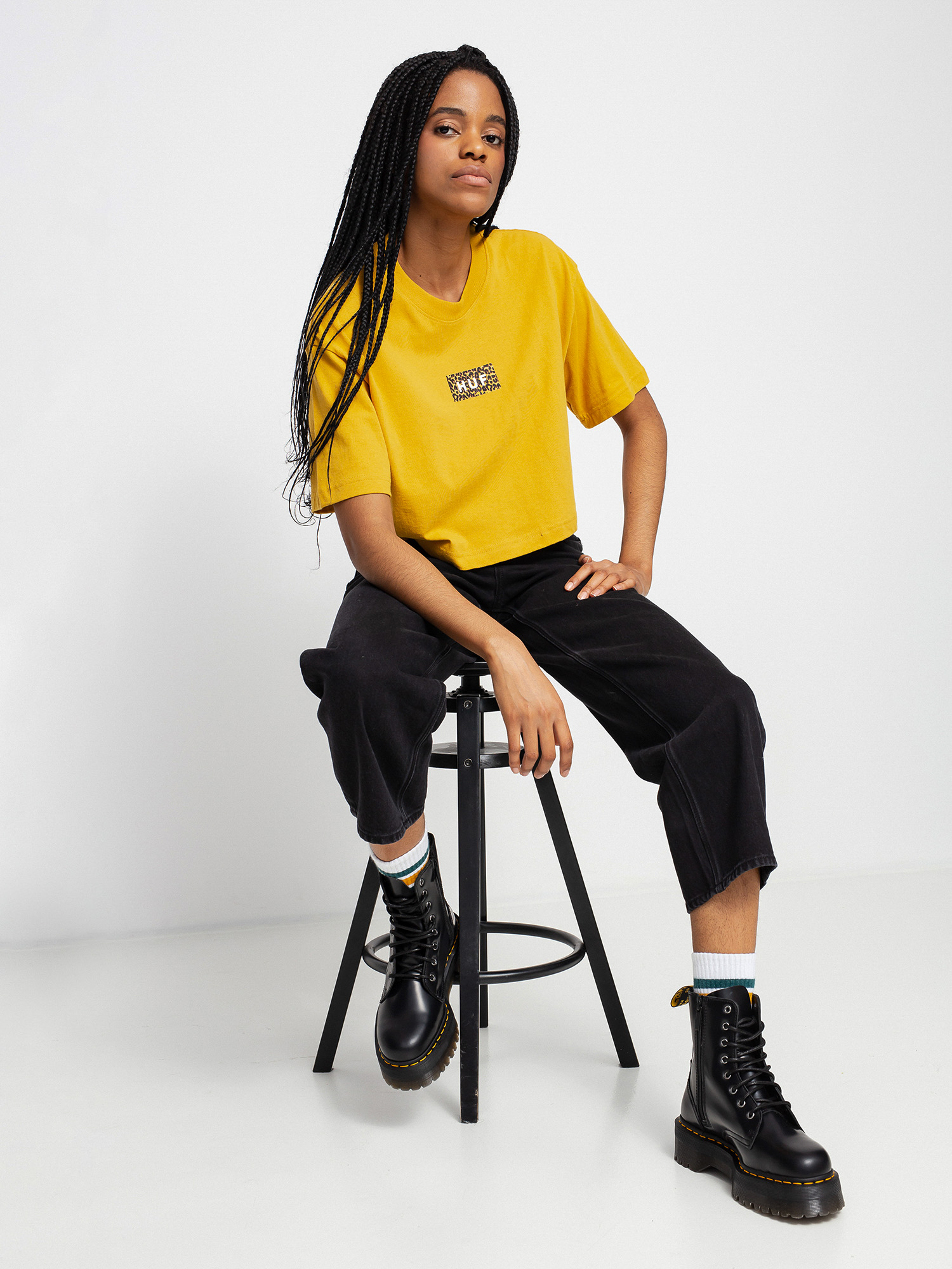 HUF Leopard Bar Logo Crop Póló Wmn (gold)