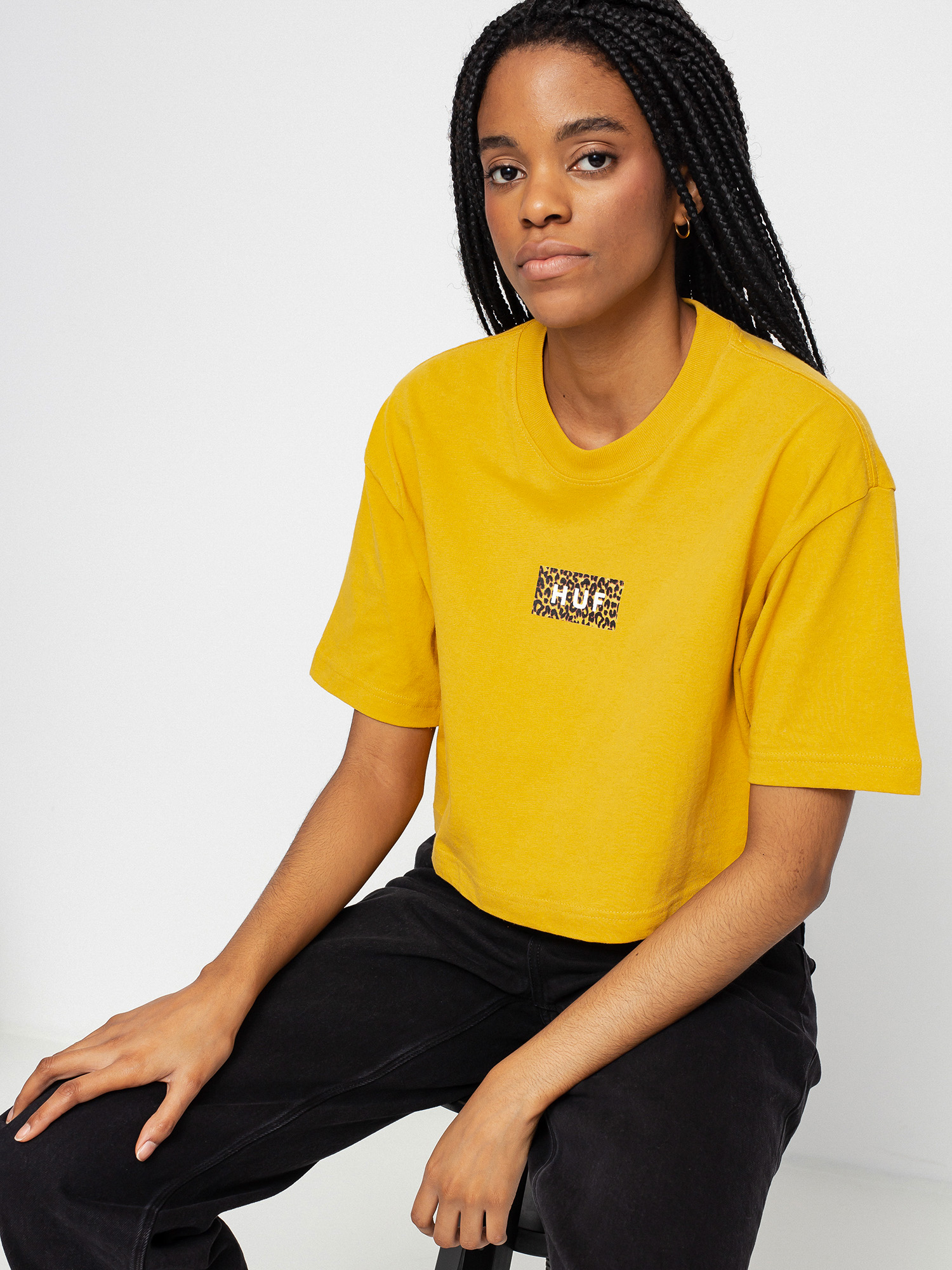 HUF Leopard Bar Logo Crop Póló Wmn (gold)
