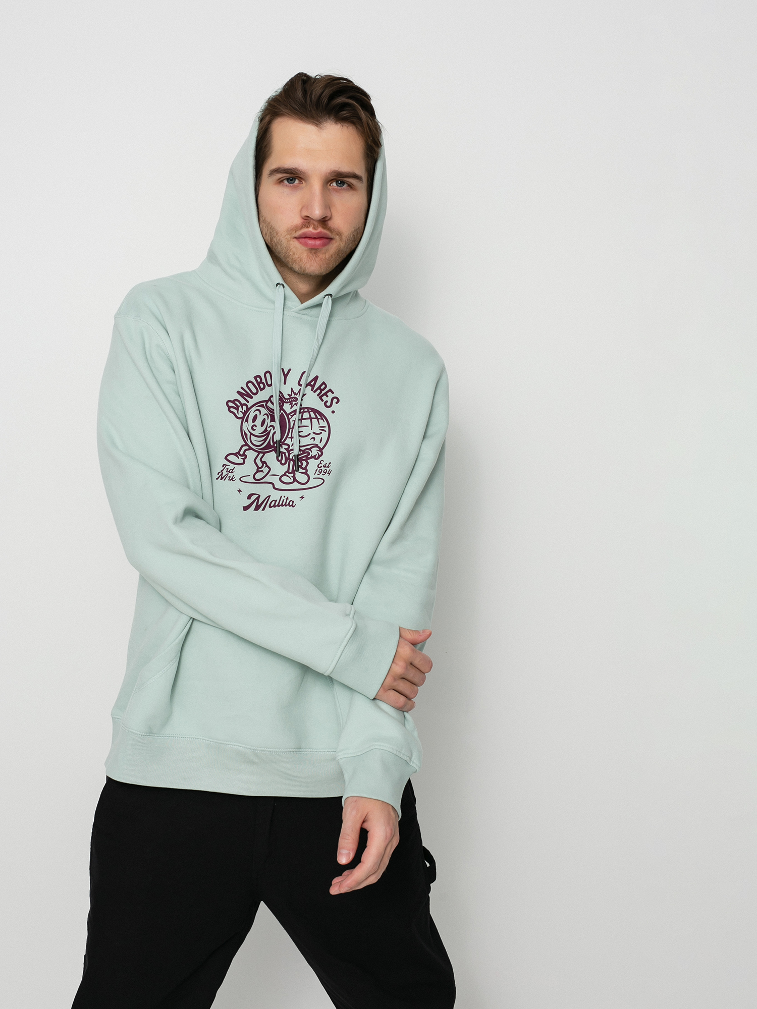 Malita Nobody Cares HD Kapucnis pulóver (pistachio)