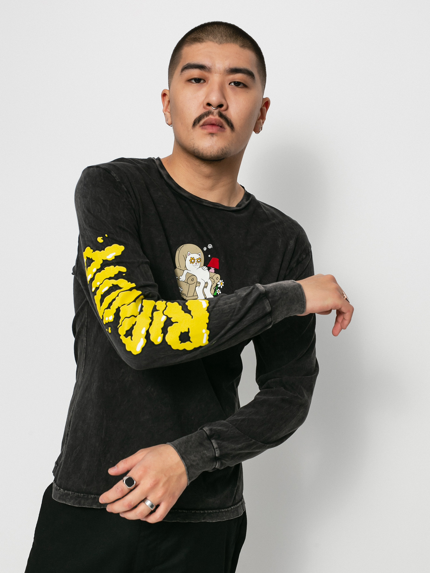 RipNDip 3 Moods Hosszú ujjú felső (black mineral wash)