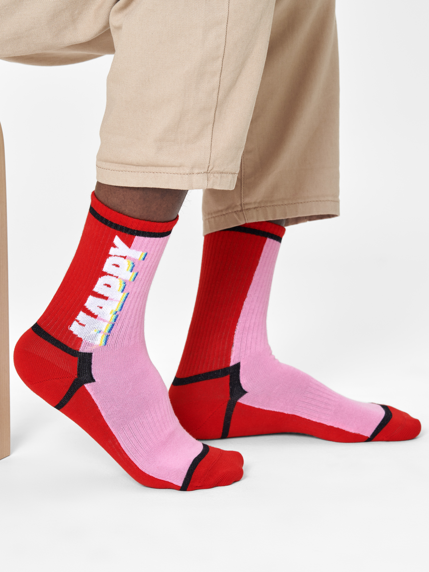 Happy Socks Happy TeXt 3/4 Crew Zokni (red/pink)