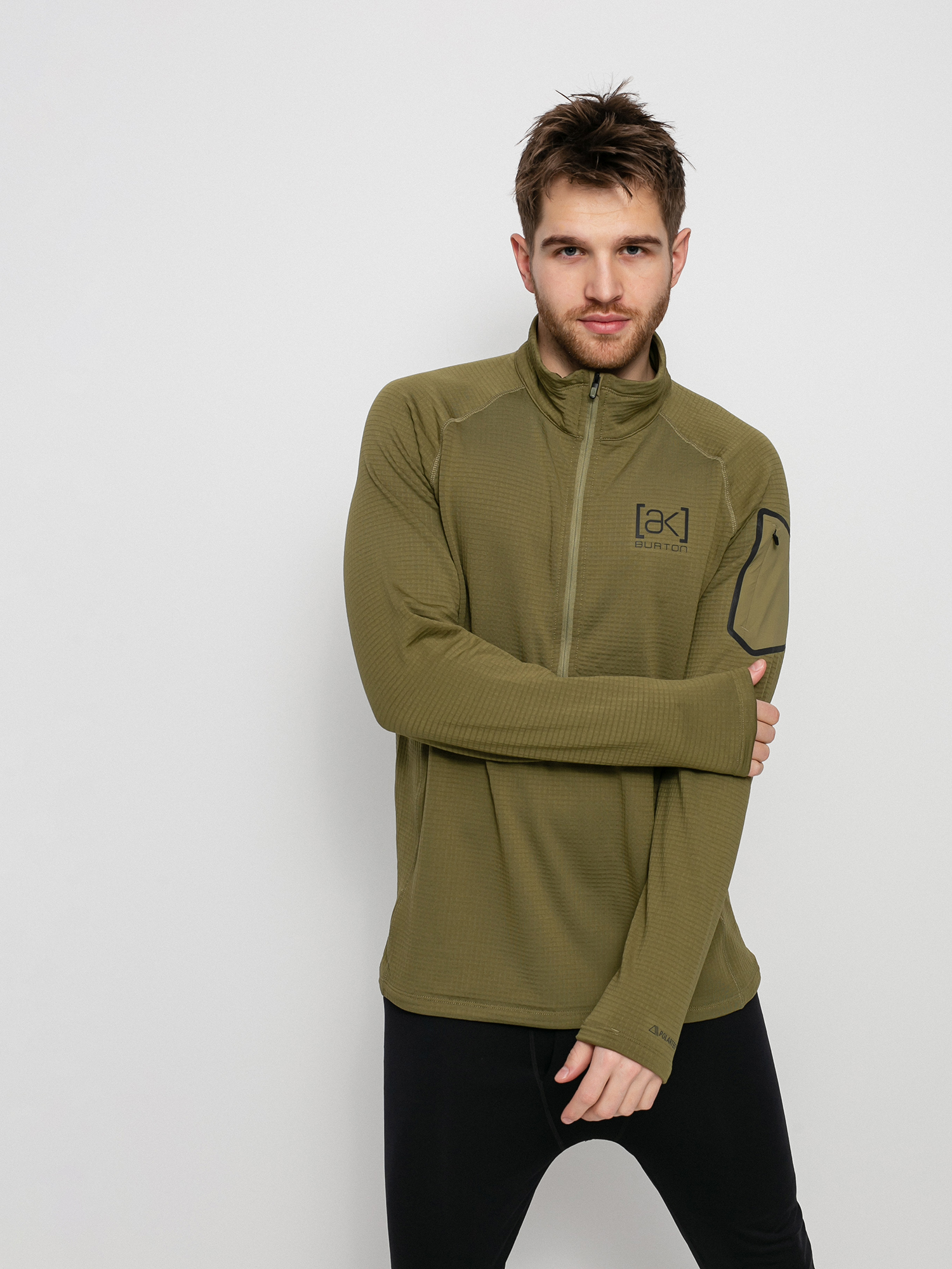 Férfi Burton Ak Helium Grid Fleece Half Zip Polár pulóver (martini olive)