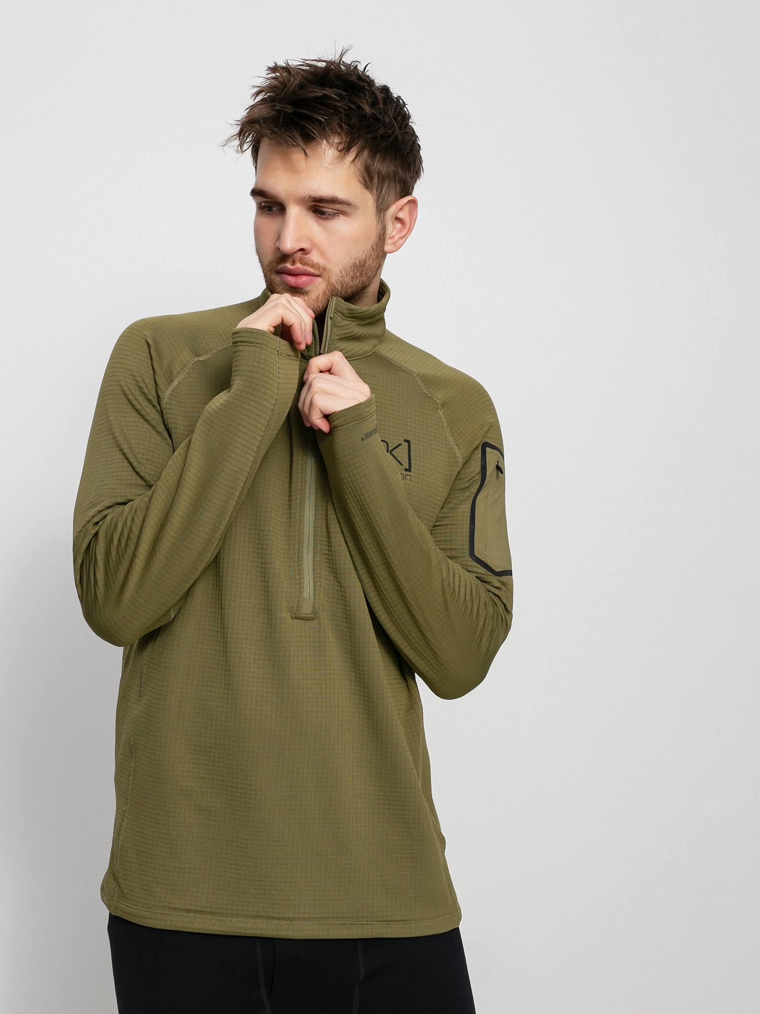 Férfi Burton Ak Helium Grid Fleece Half Zip Polár pulóver (martini olive)