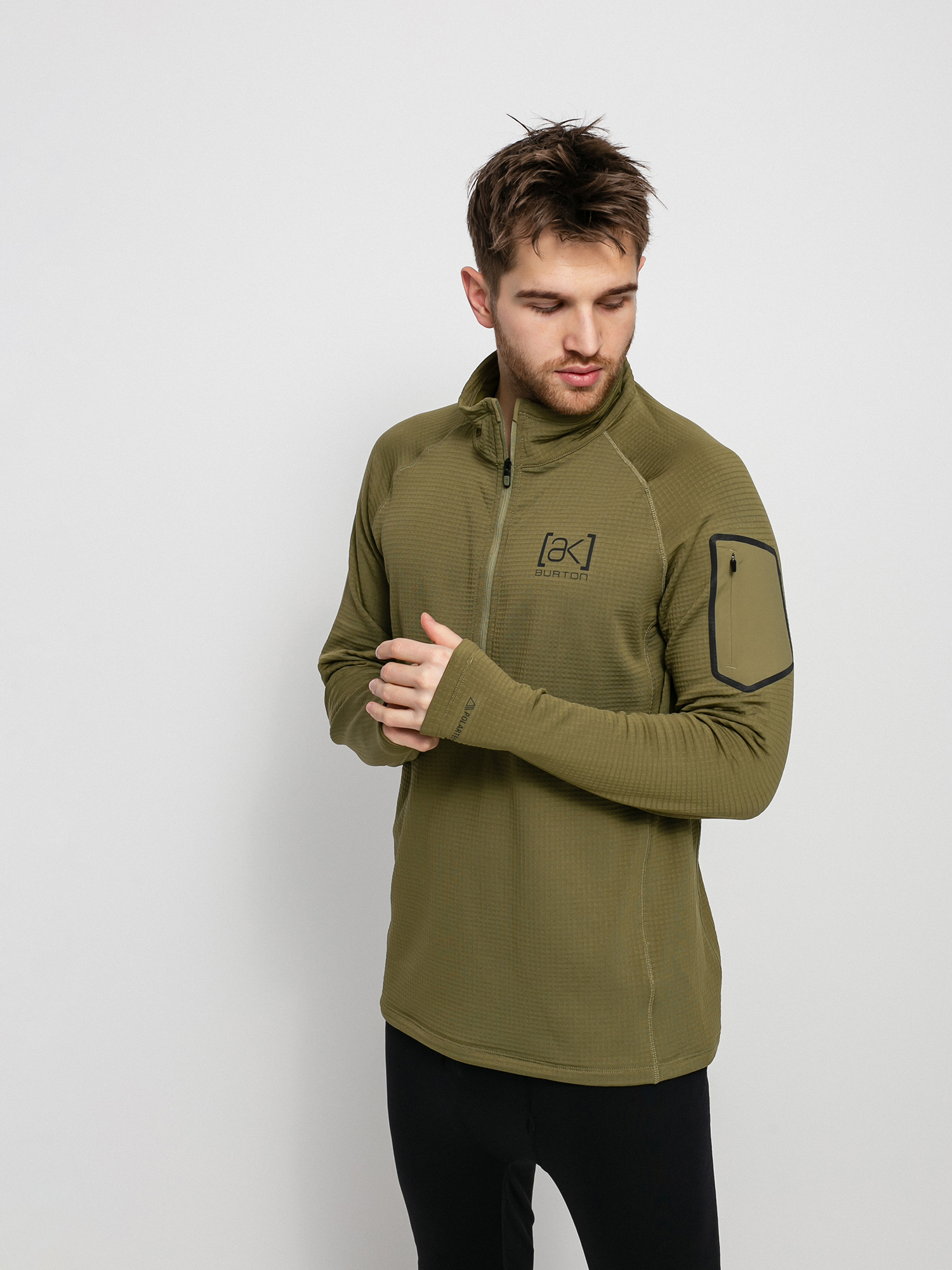Férfi Burton Ak Helium Grid Fleece Half Zip Polár pulóver (martini olive)