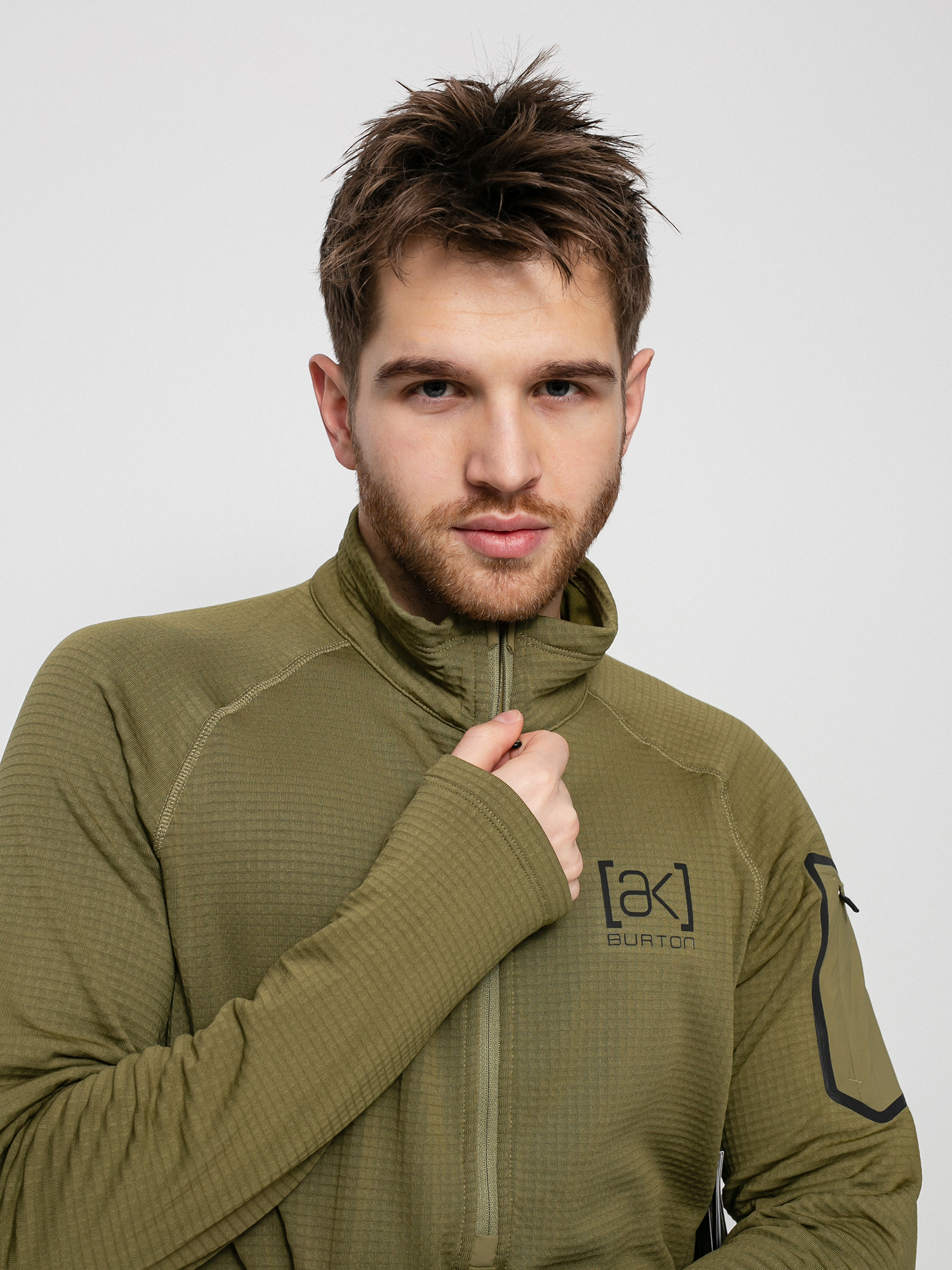 Férfi Burton Ak Helium Grid Fleece Half Zip Polár pulóver (martini olive)