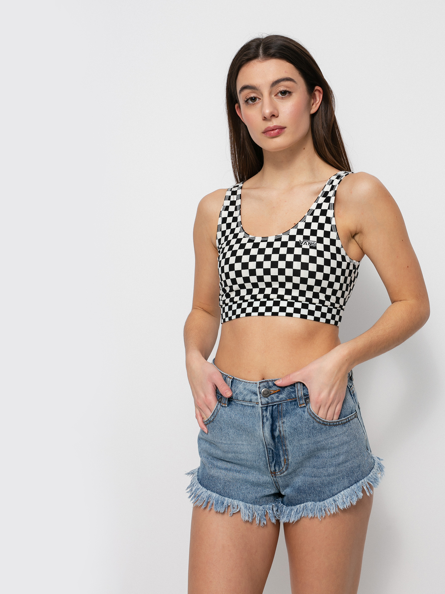 Vans Stanik sportowy Flying V Print Bralette Alsónemű Wmn (black/white checkerboard)