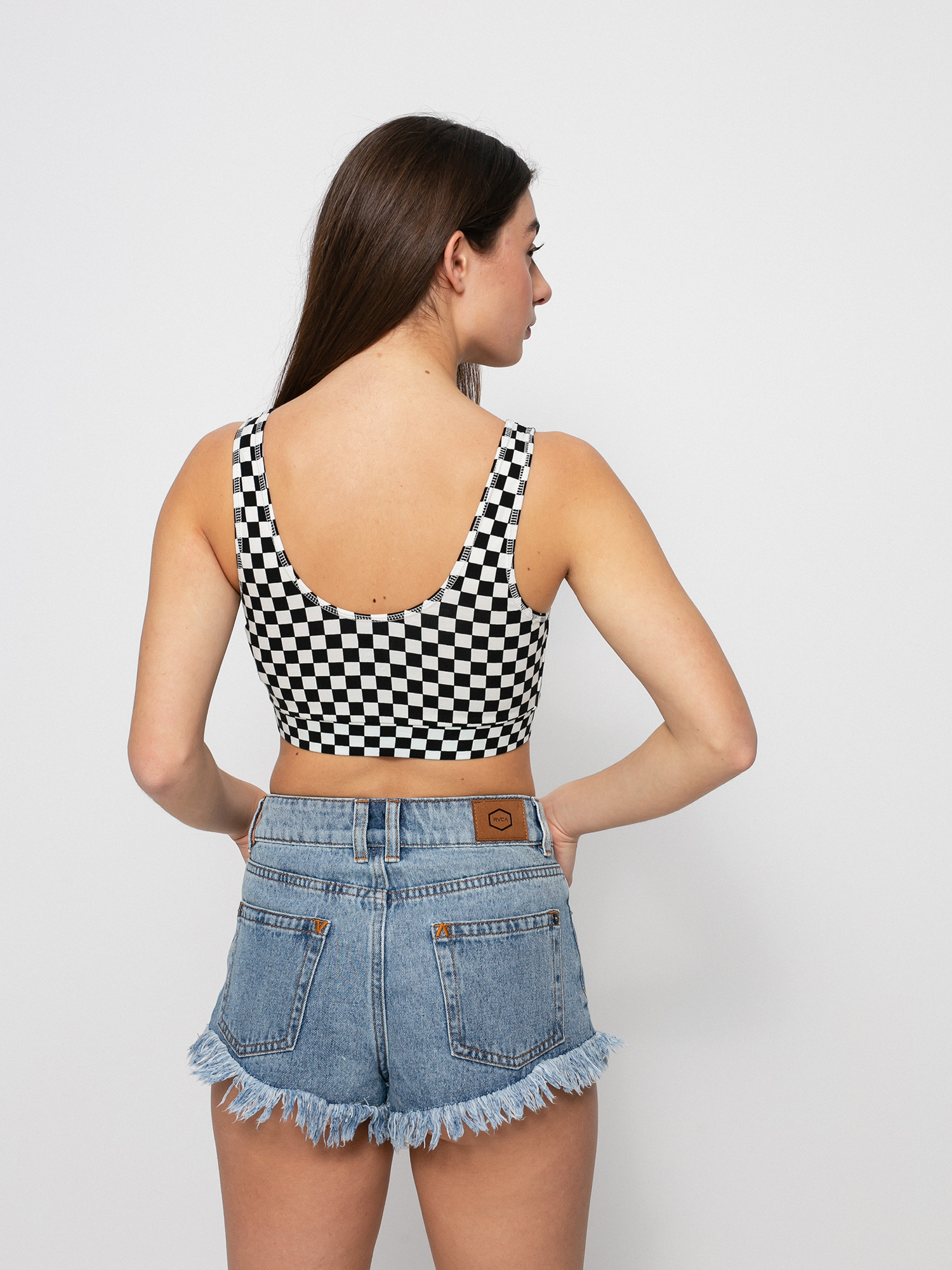 Vans Stanik sportowy Flying V Print Bralette Alsónemű Wmn (black/white checkerboard)