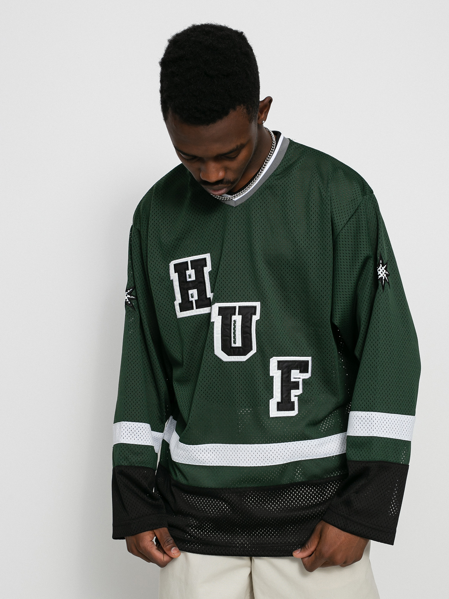 HUF Star Hockey Jersey póló (dark green)