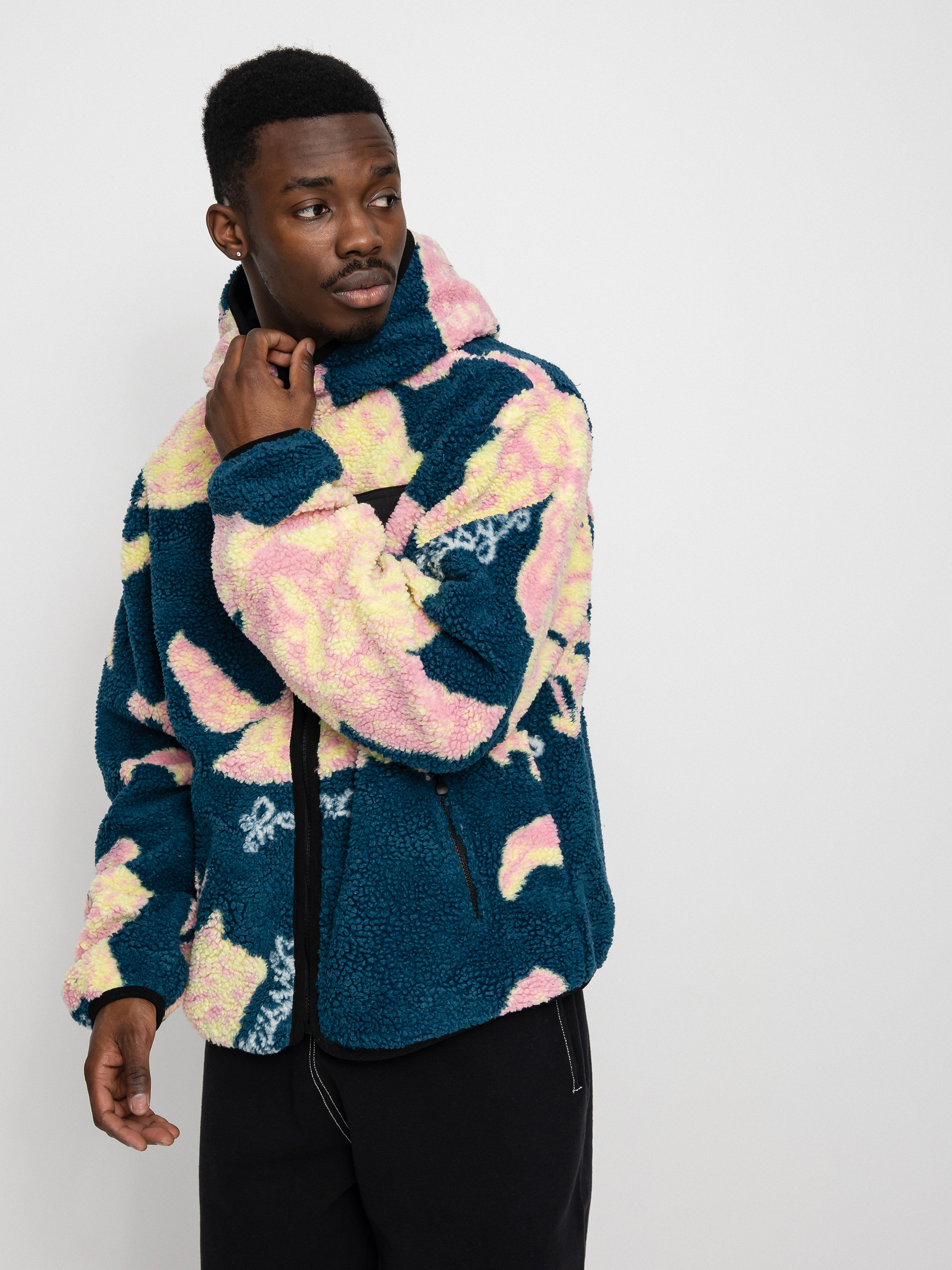 Stussy Floral Sherpa Polár pulóver - többszínű (dark teal)