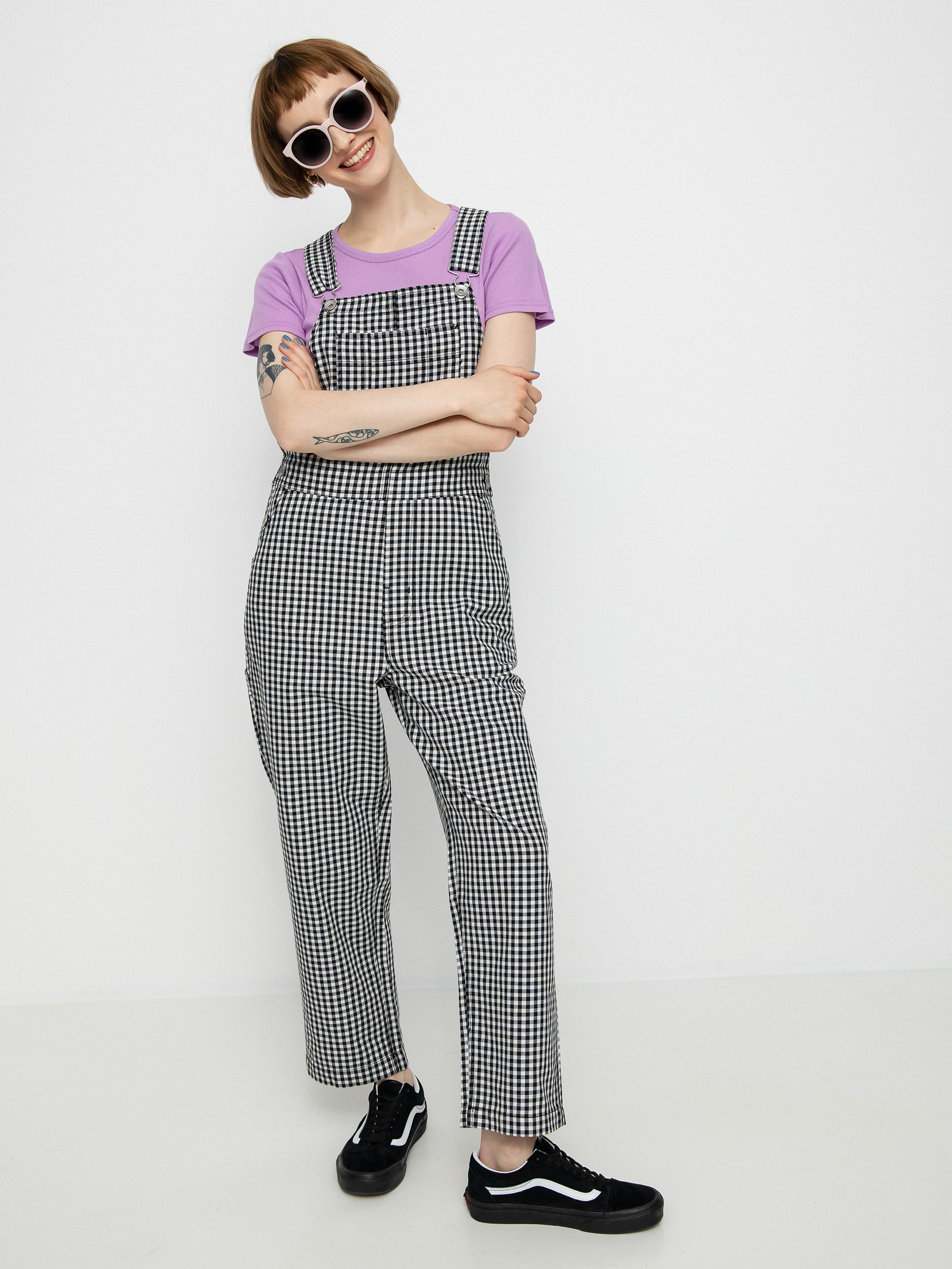 Brixton Christina Crop Overall Kisnadrág Wmn (black gingham)