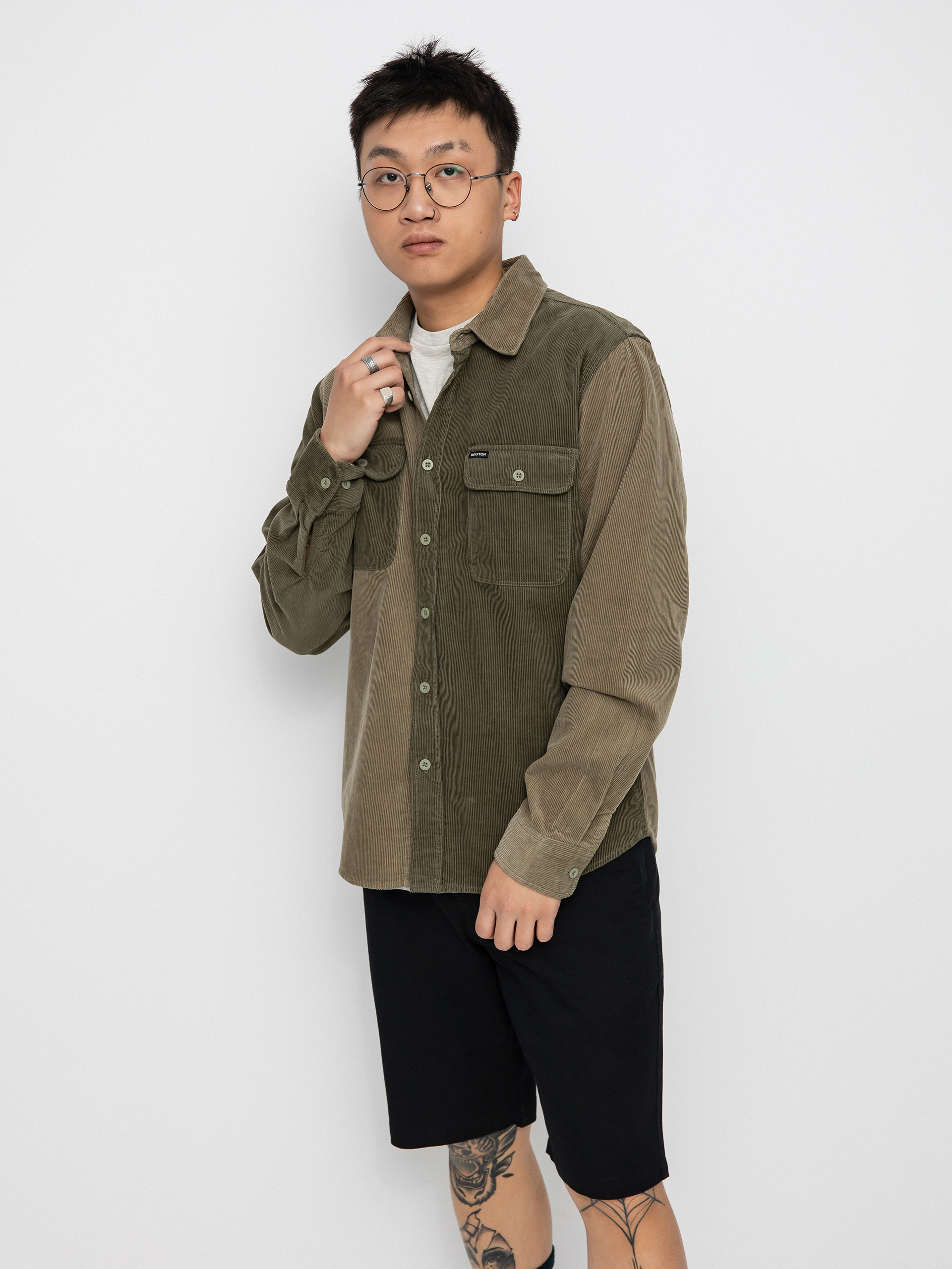 Brixton Bowery Corduroy Flannel Ls Ing (military olive/mermaid)