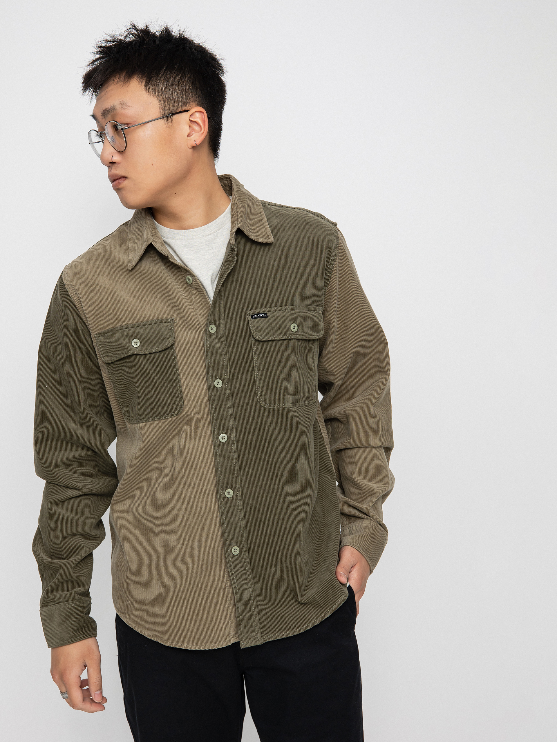 Brixton Bowery Corduroy Flannel Ls Ing (military olive/mermaid)