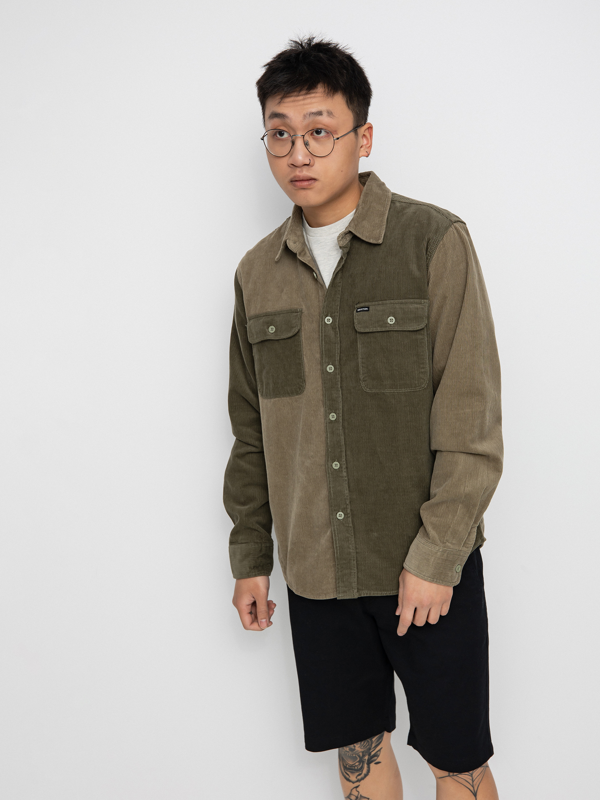 Brixton Bowery Corduroy Flannel Ls Ing (military olive/mermaid)