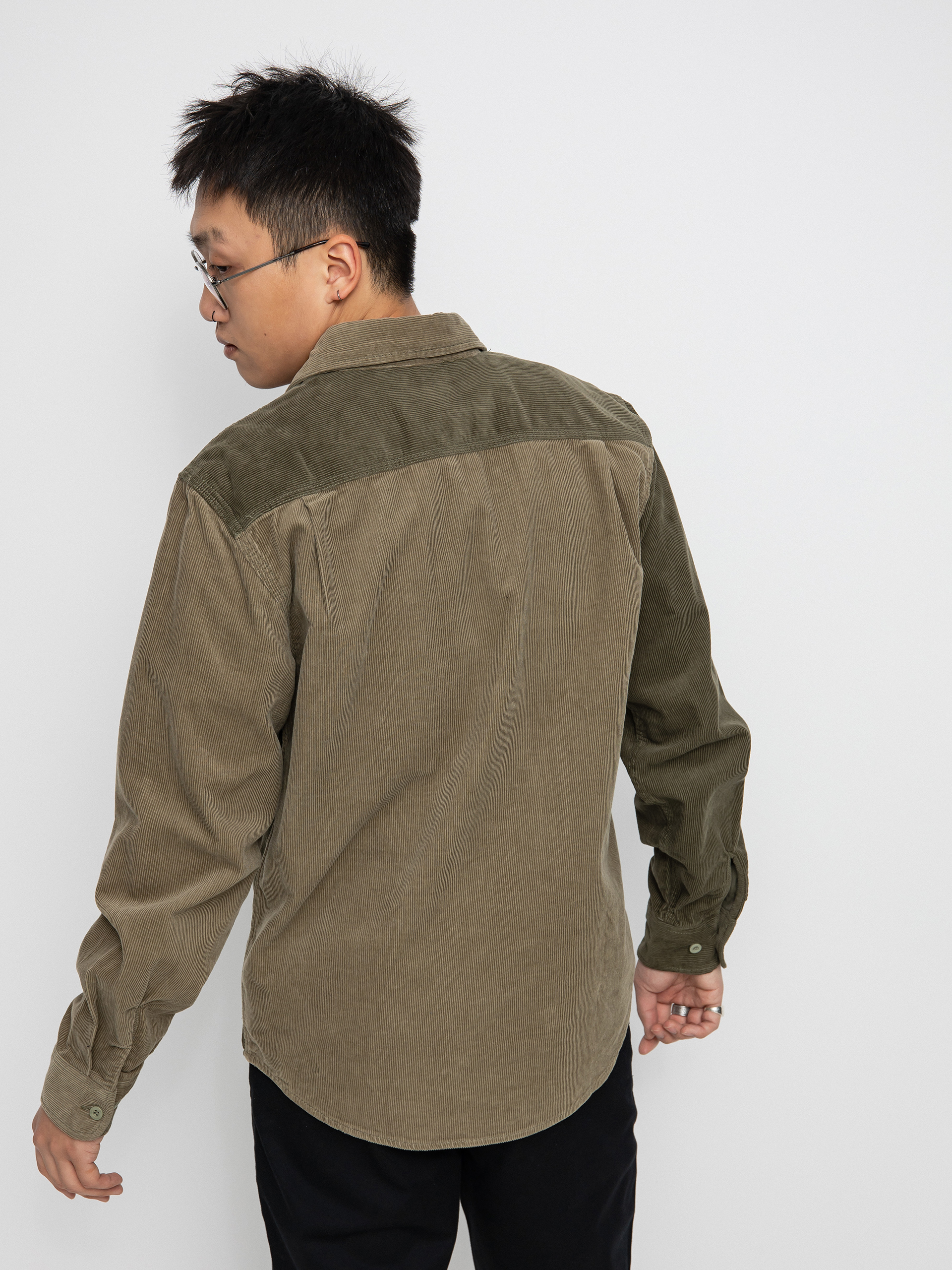 Brixton Bowery Corduroy Flannel Ls Ing (military olive/mermaid)