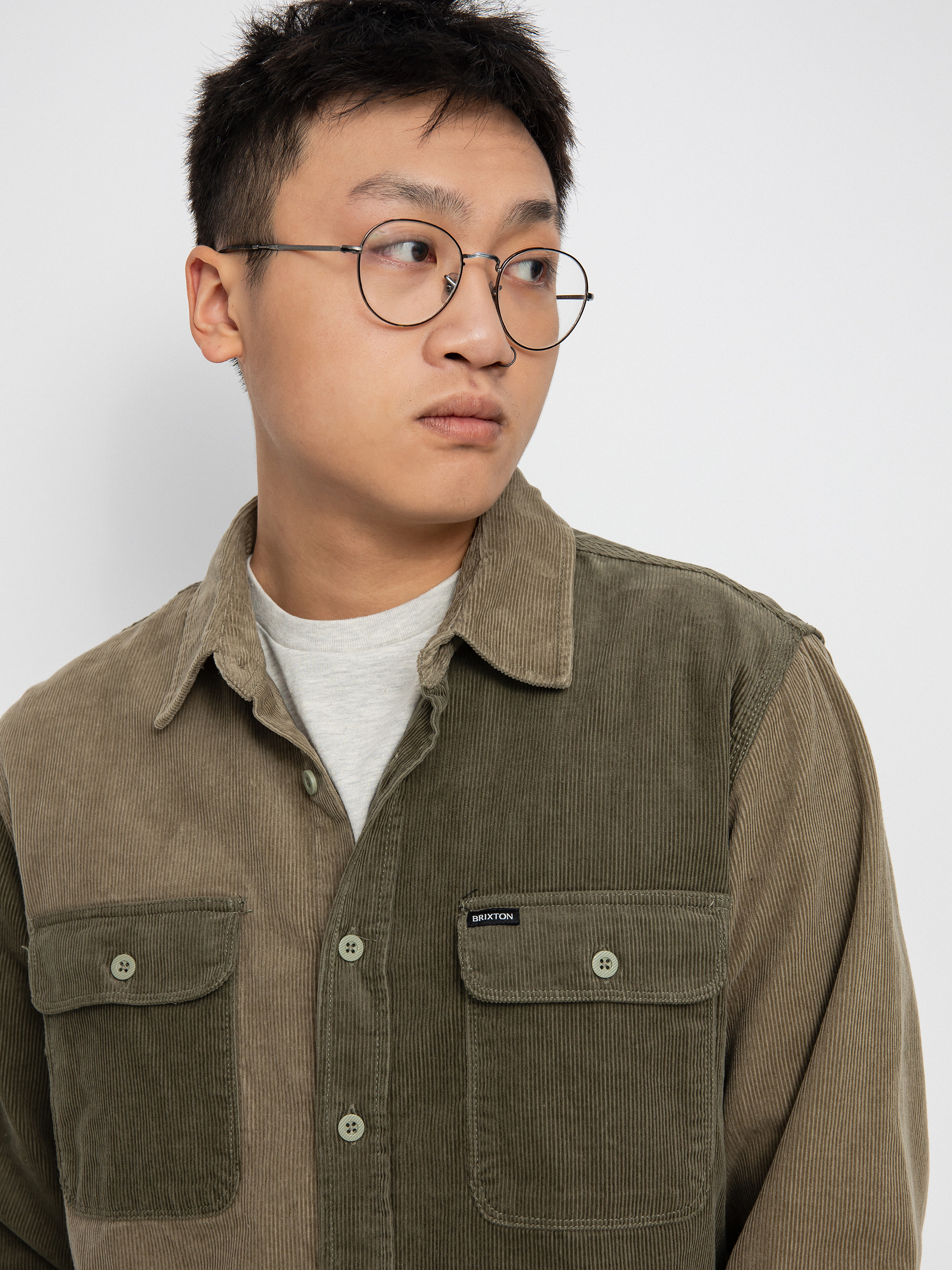Brixton Bowery Corduroy Flannel Ls Ing (military olive/mermaid)