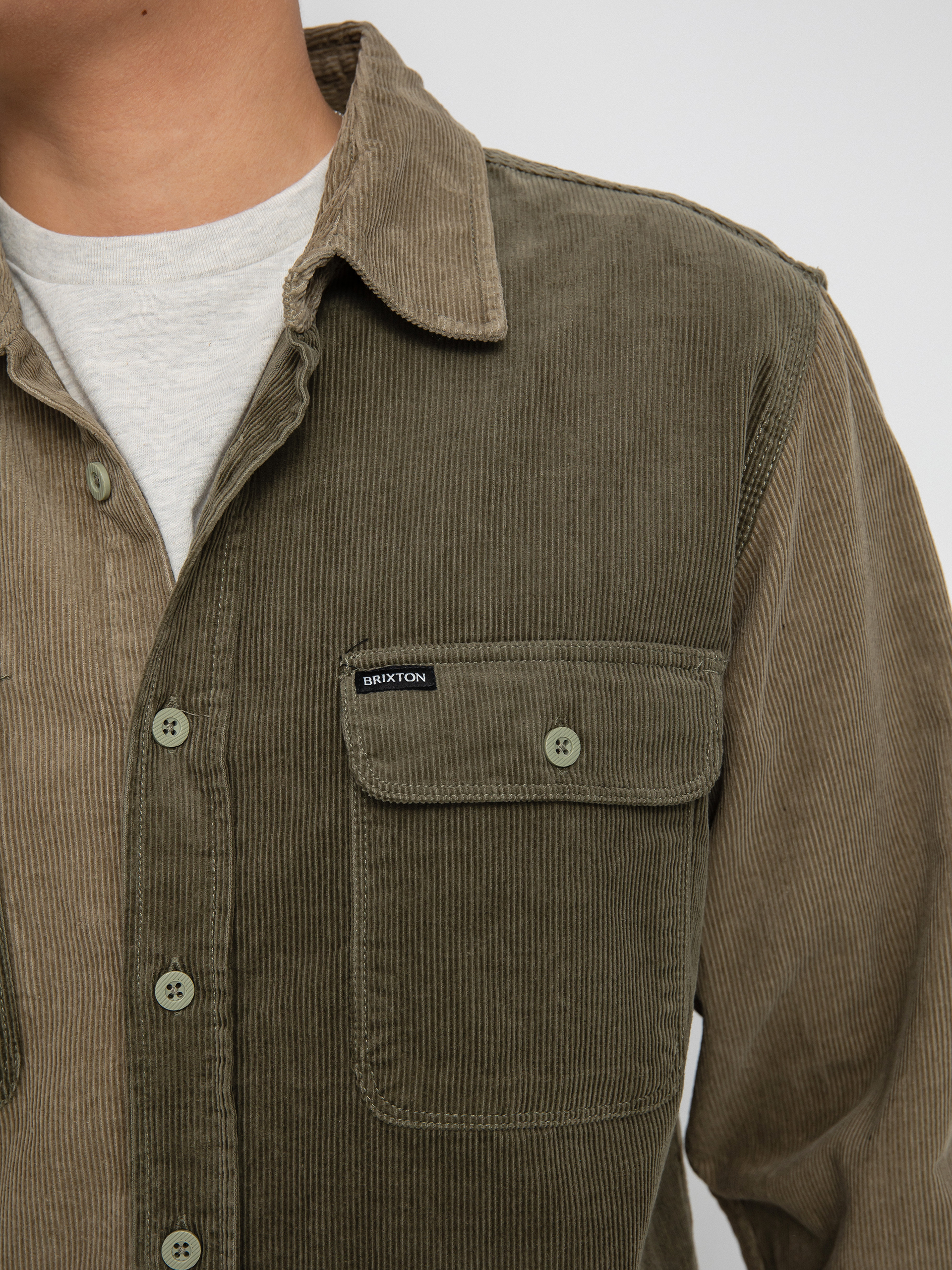 Brixton Bowery Corduroy Flannel Ls Ing (military olive/mermaid)