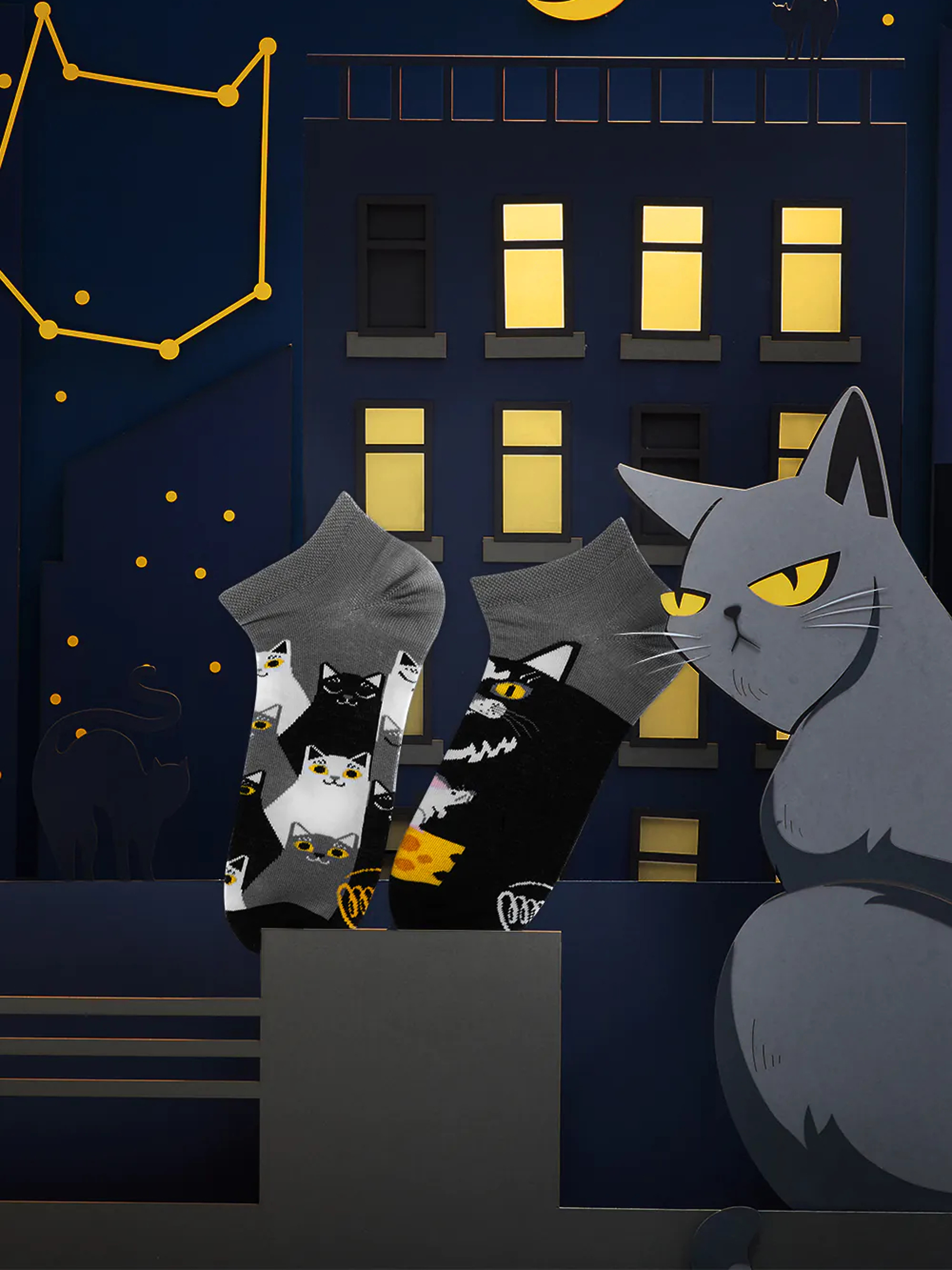 Many Mornings Black Cat Low Zokni (black/grey)