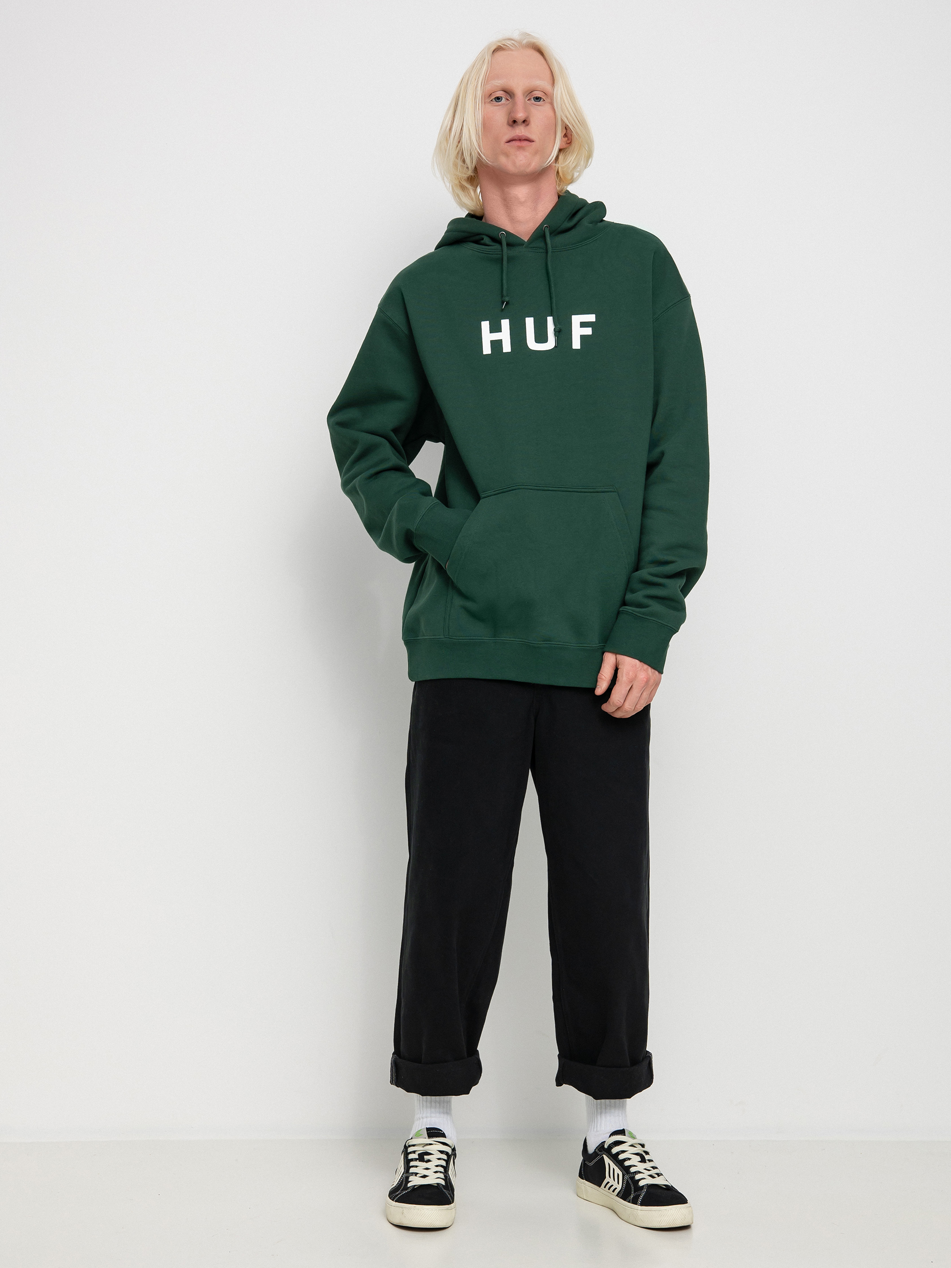 HUF Essentials OG Logo HD Kapucnis pulóver (forest green)