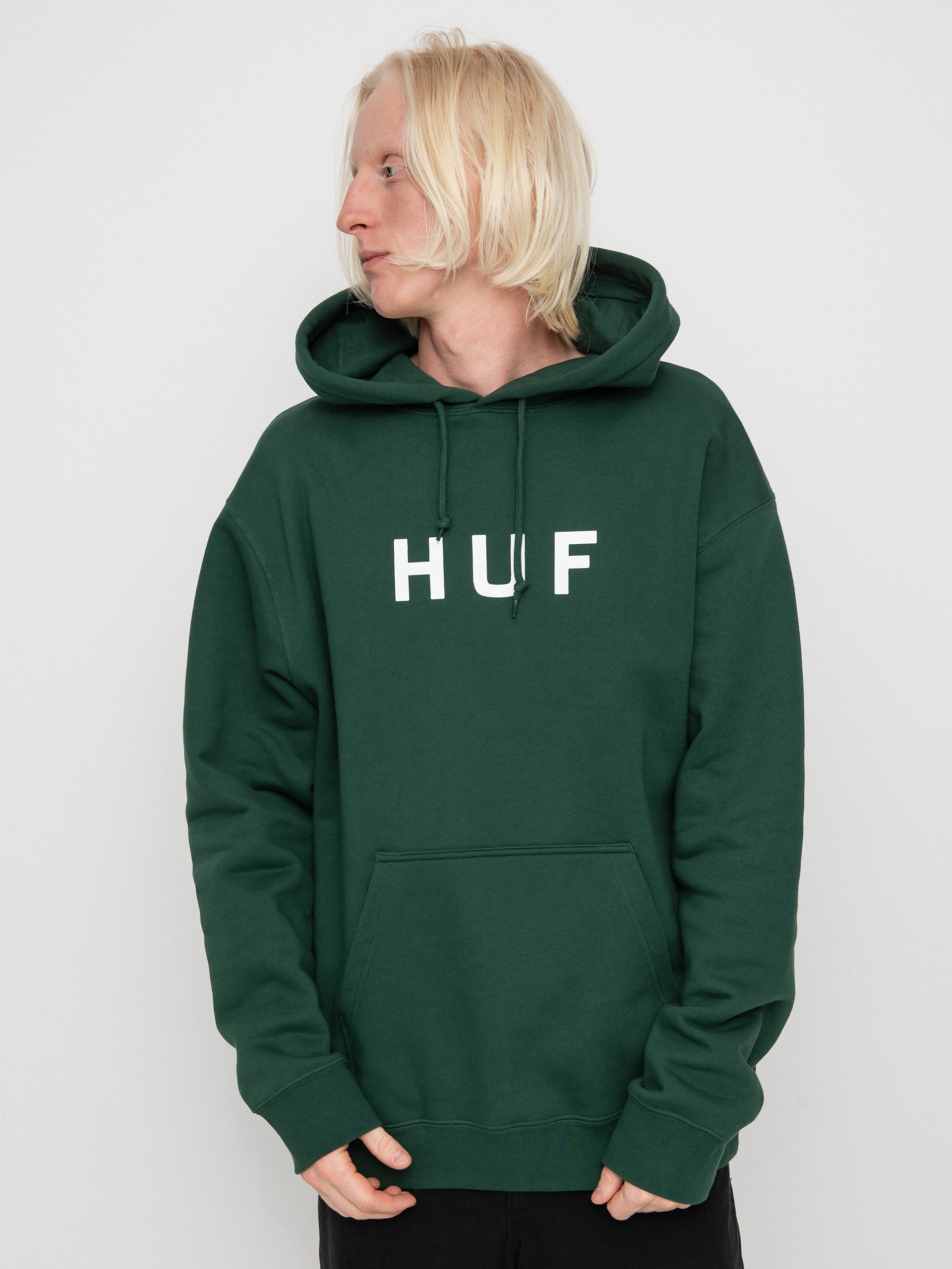 HUF Essentials OG Logo HD Kapucnis pulóver (forest green)