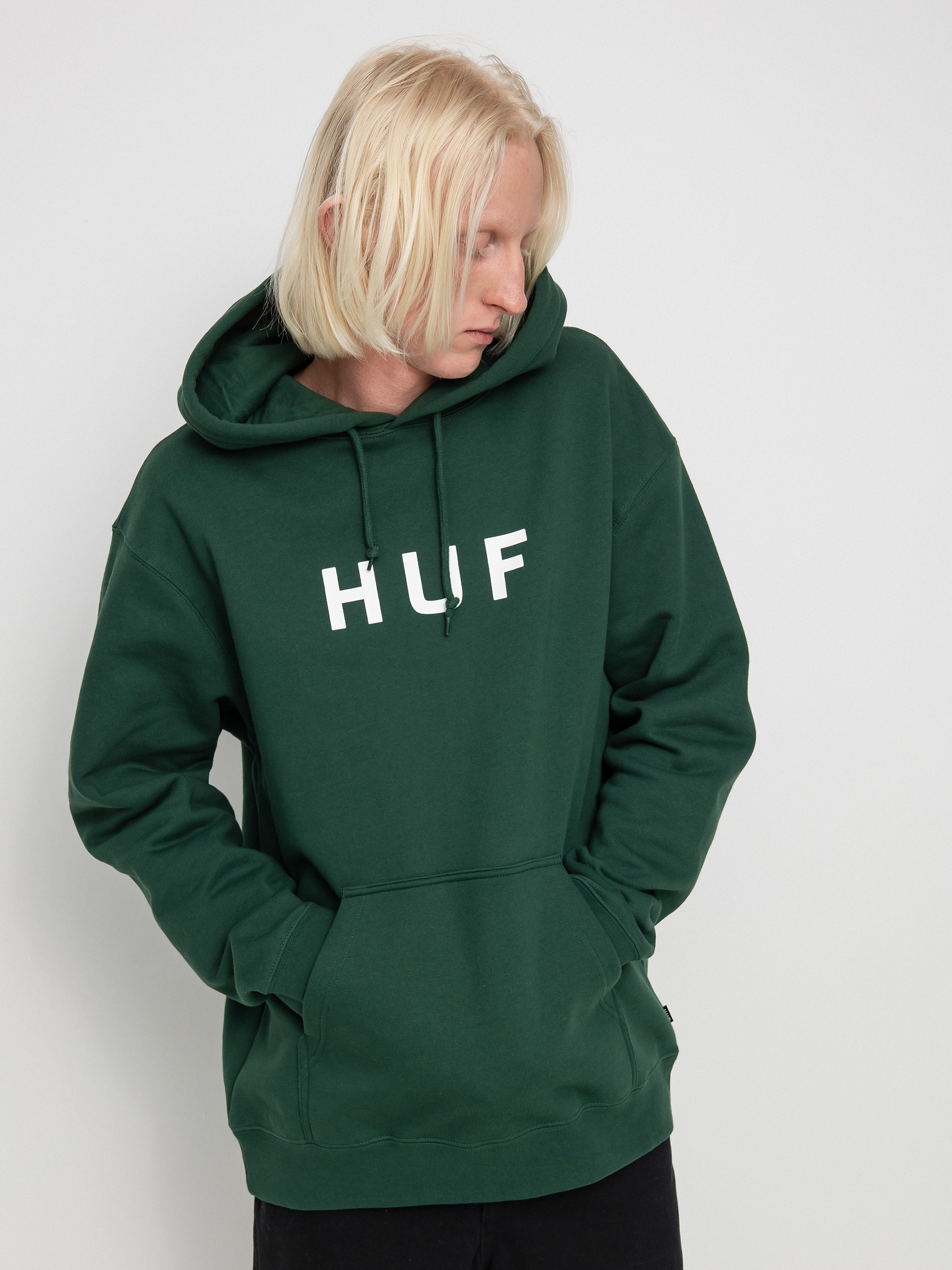 HUF Essentials OG Logo HD Kapucnis pulóver (forest green)