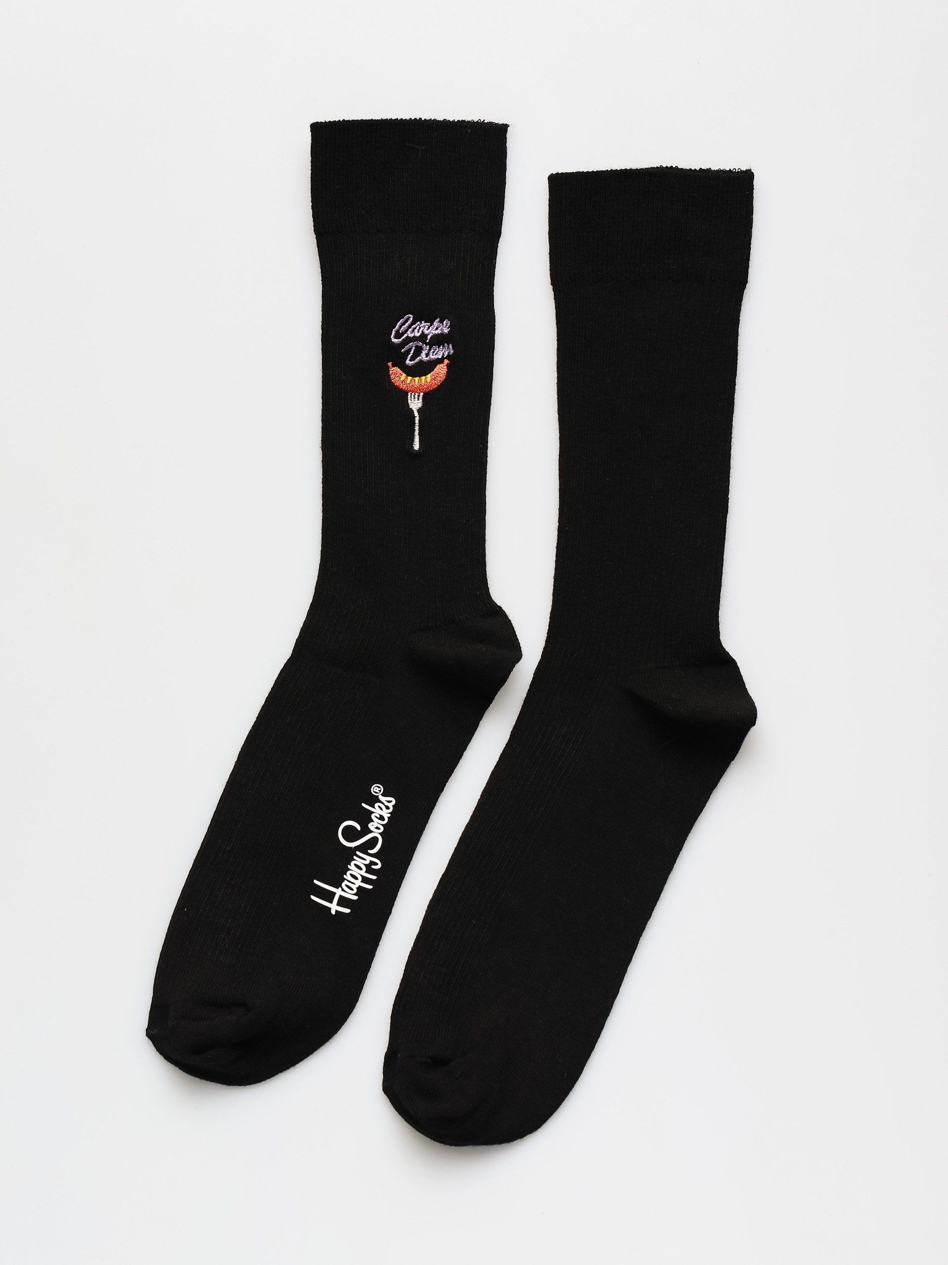 Happy Socks Ribbed Embroidery Carpe Diem Zokni (black)