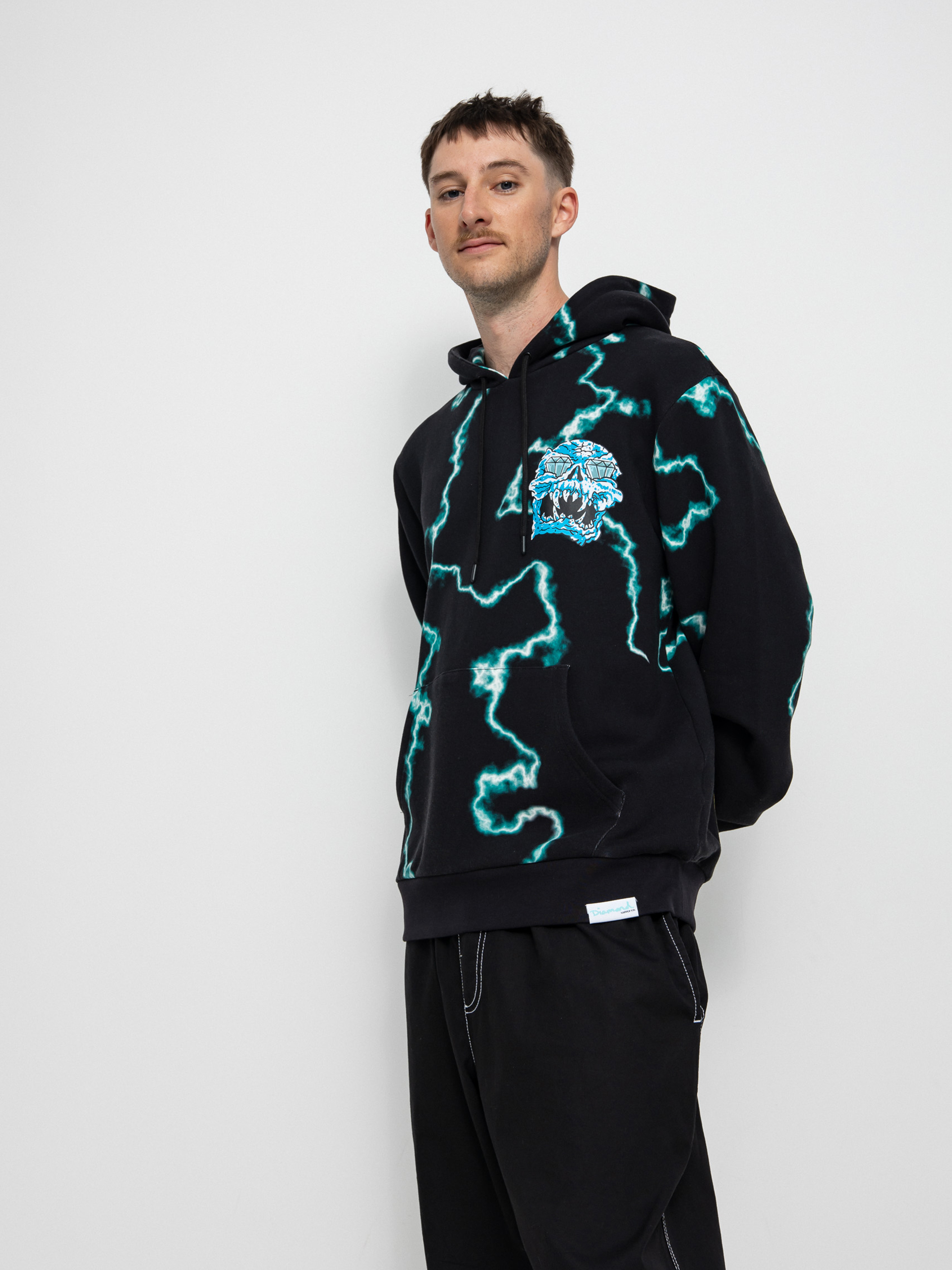 Diamond Supply Co. Mad Lightning Allover Print Pulóver (black)