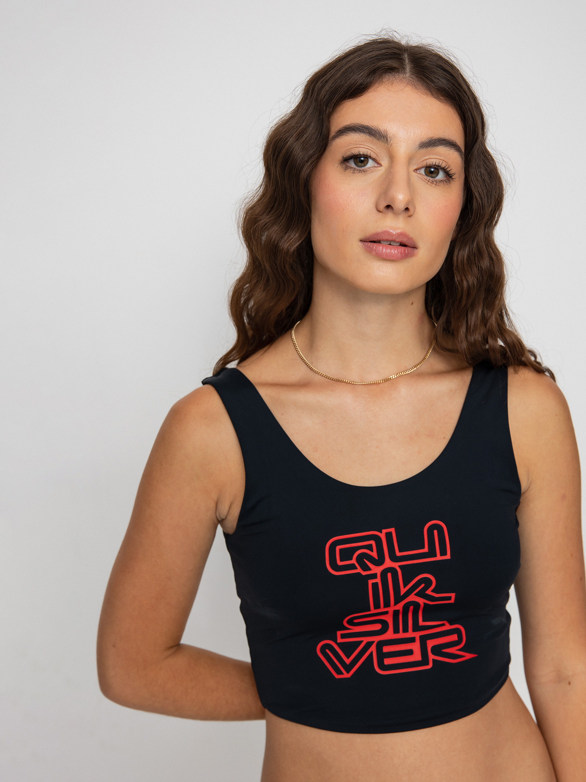 Quiksilver Góra od bikini X Stranger Things Upside Down Scoop Singlet Alsónemű Wmn (black)