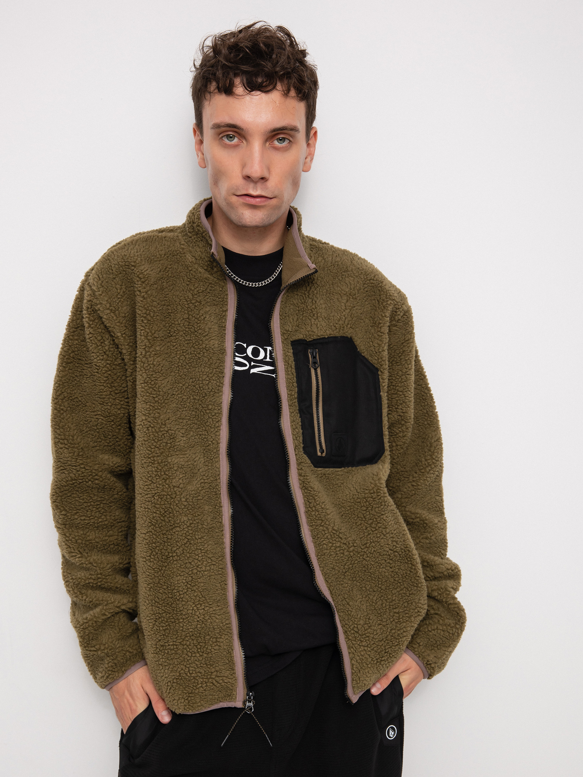 Férfi Volcom Muzzer Fuzzar Zip Pulóver (service green)