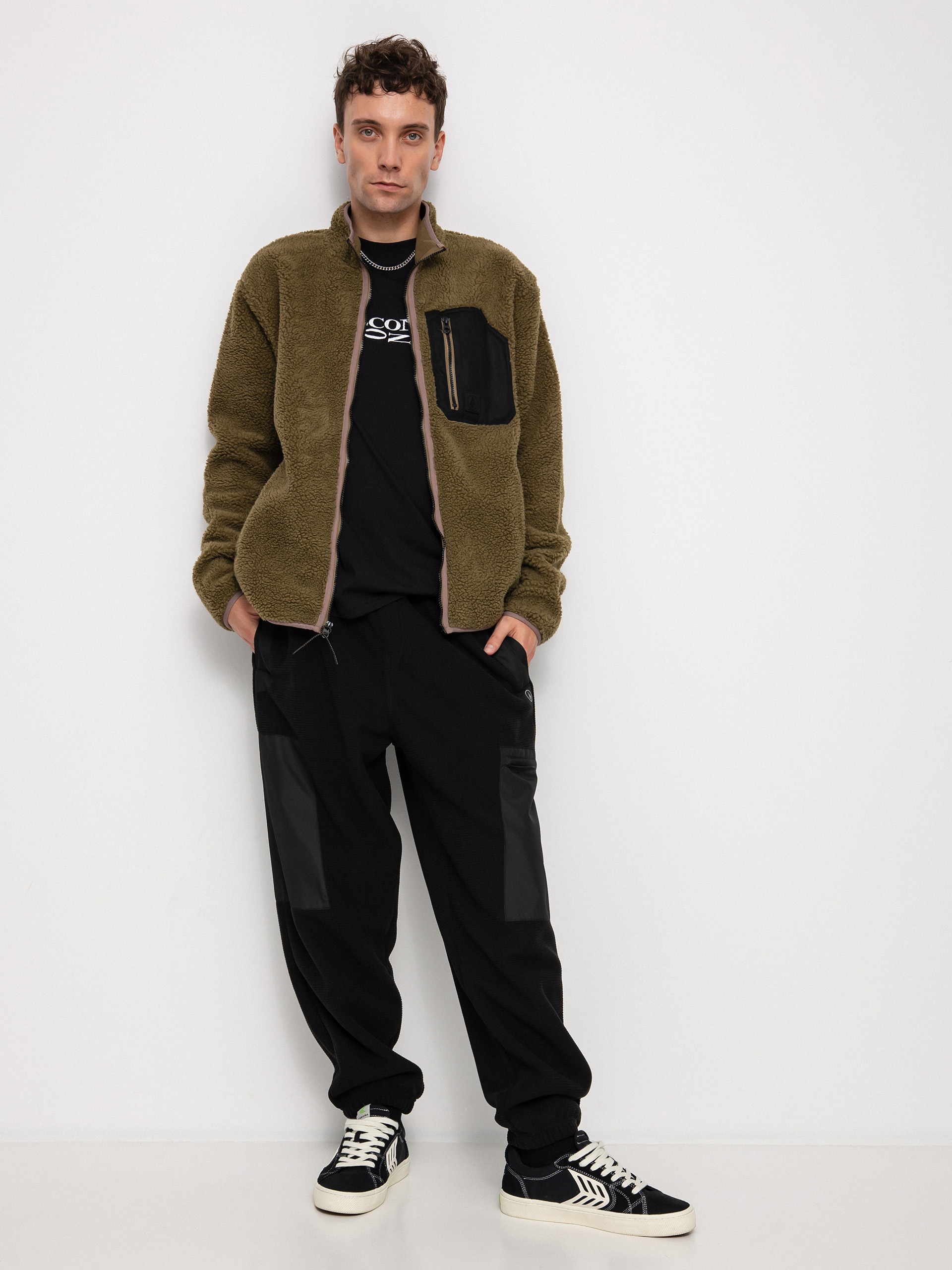 Férfi Volcom Muzzer Fuzzar Zip Pulóver (service green)