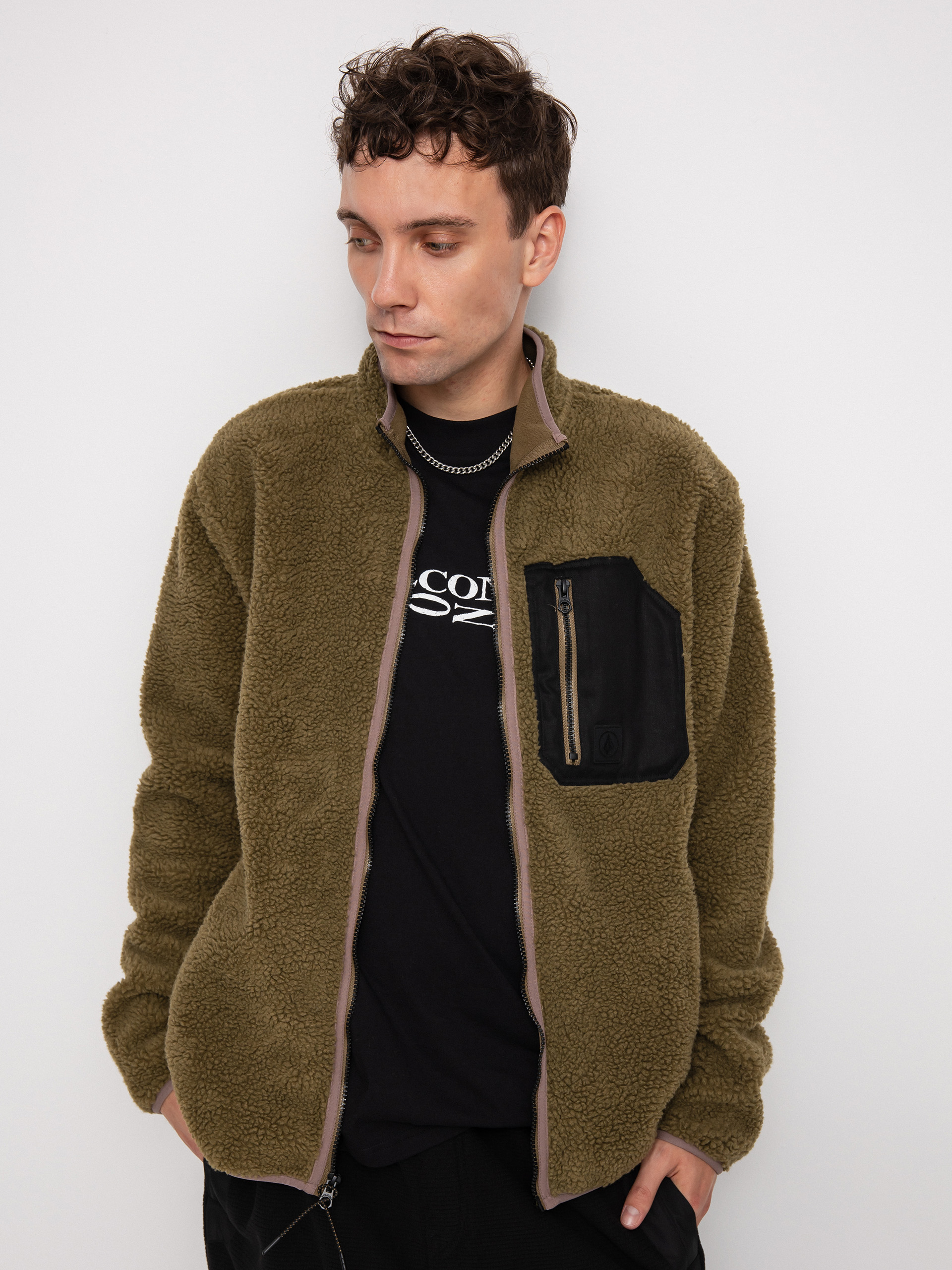 Férfi Volcom Muzzer Fuzzar Zip Pulóver (service green)