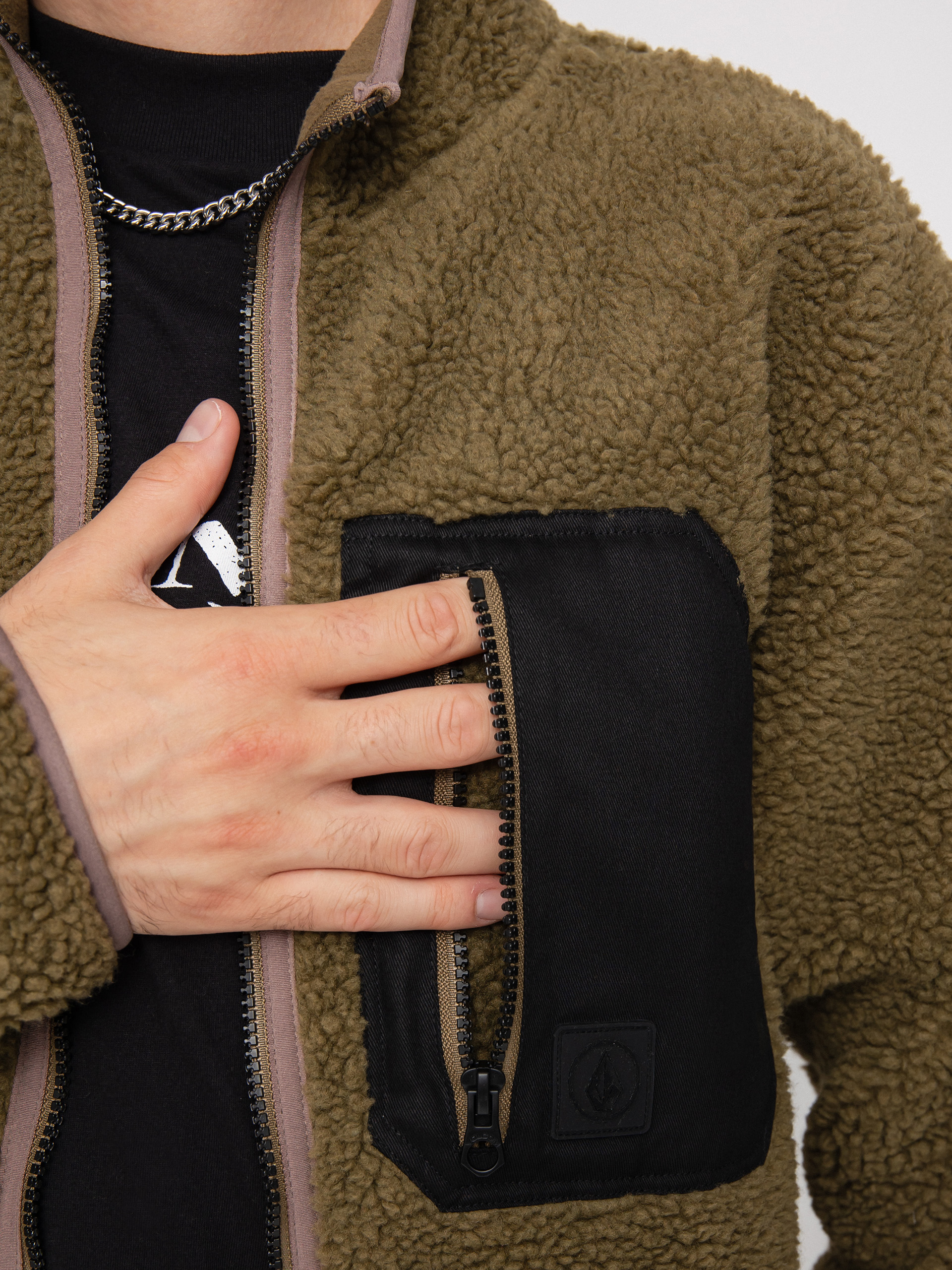 Férfi Volcom Muzzer Fuzzar Zip Pulóver (service green)