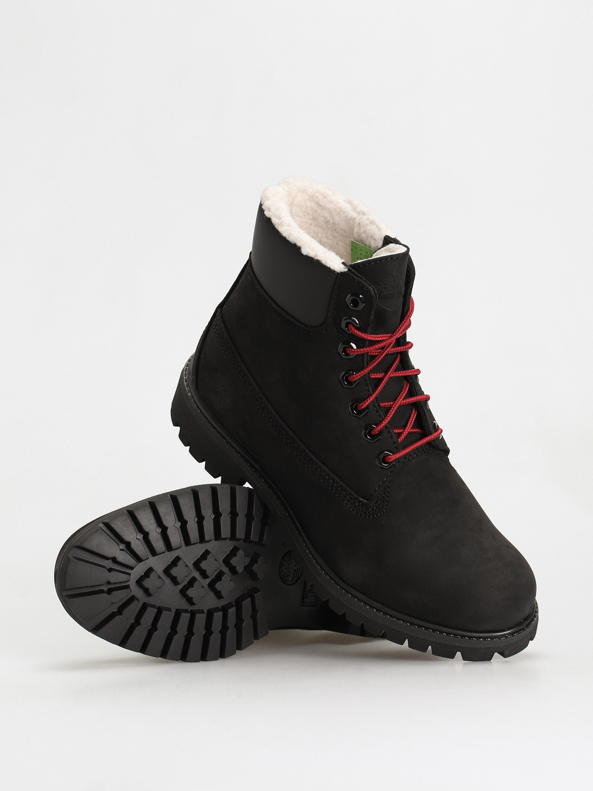Timberland 6 In Premium Fur/Warm Lin Cipők (black nubuck/red)