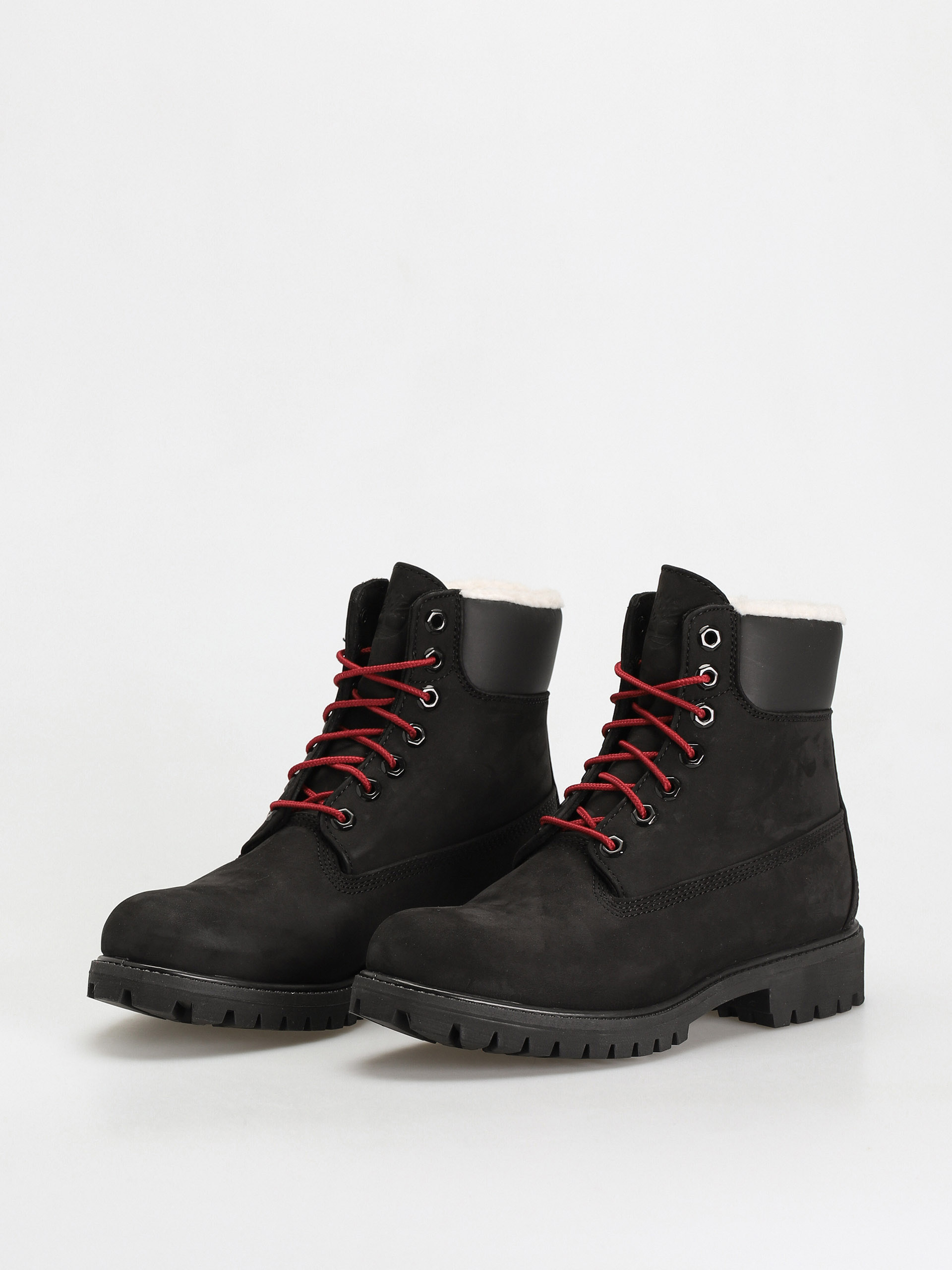 Timberland 6 In Premium Fur/Warm Lin Cipők (black nubuck/red)