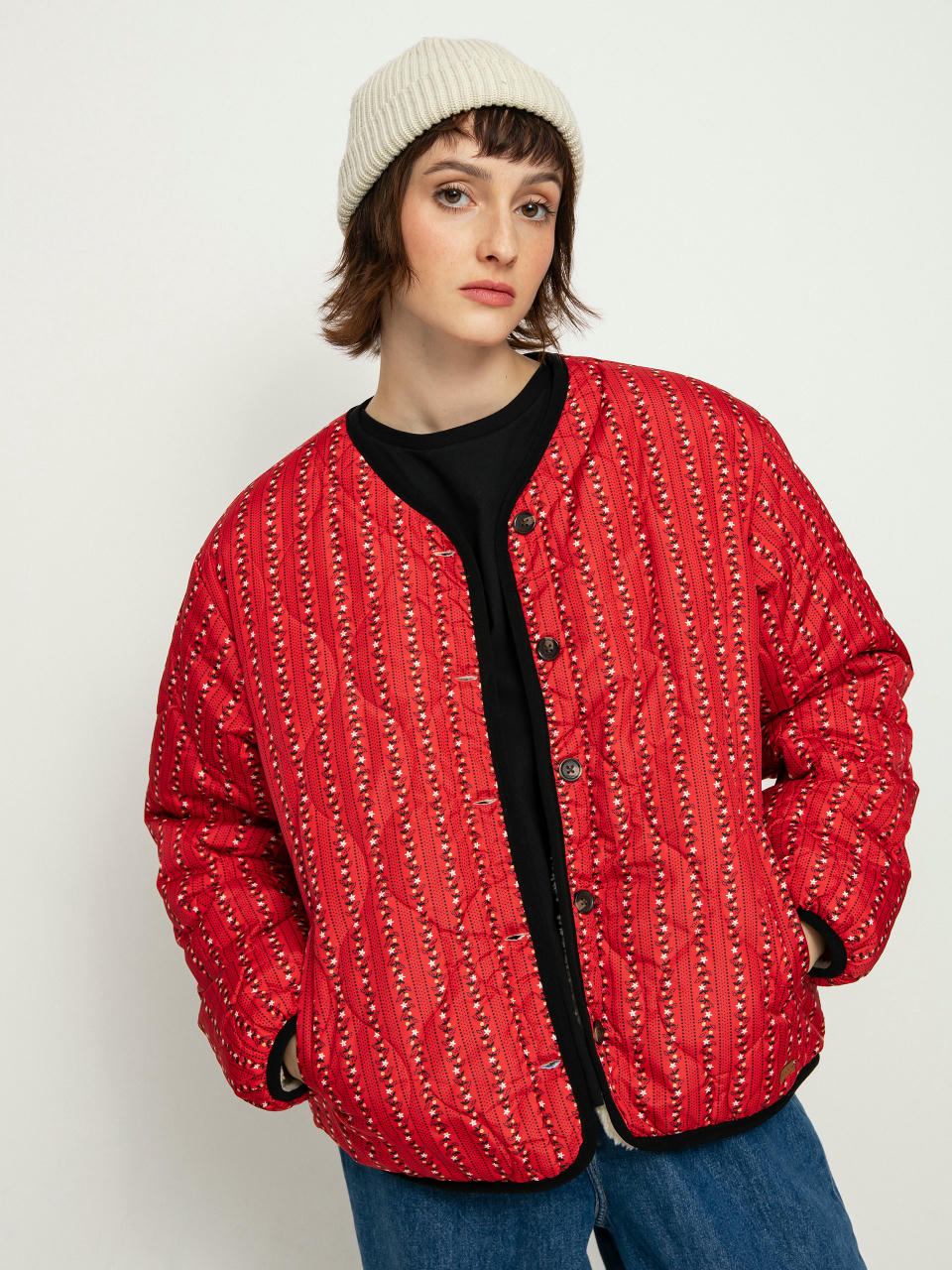 Brixton Sherpa Reversible Padded Dzseki Wmn (mars red praire floral)