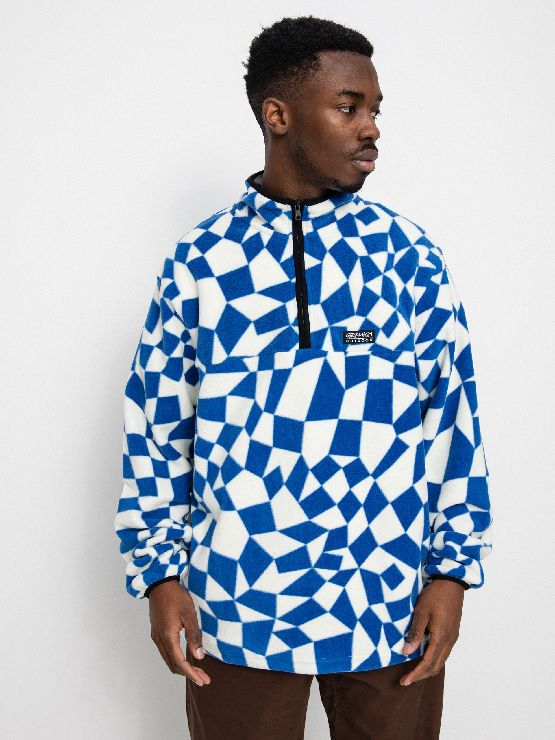 Férfi Gramicci Mock Neck Polár pulóver (blue check)