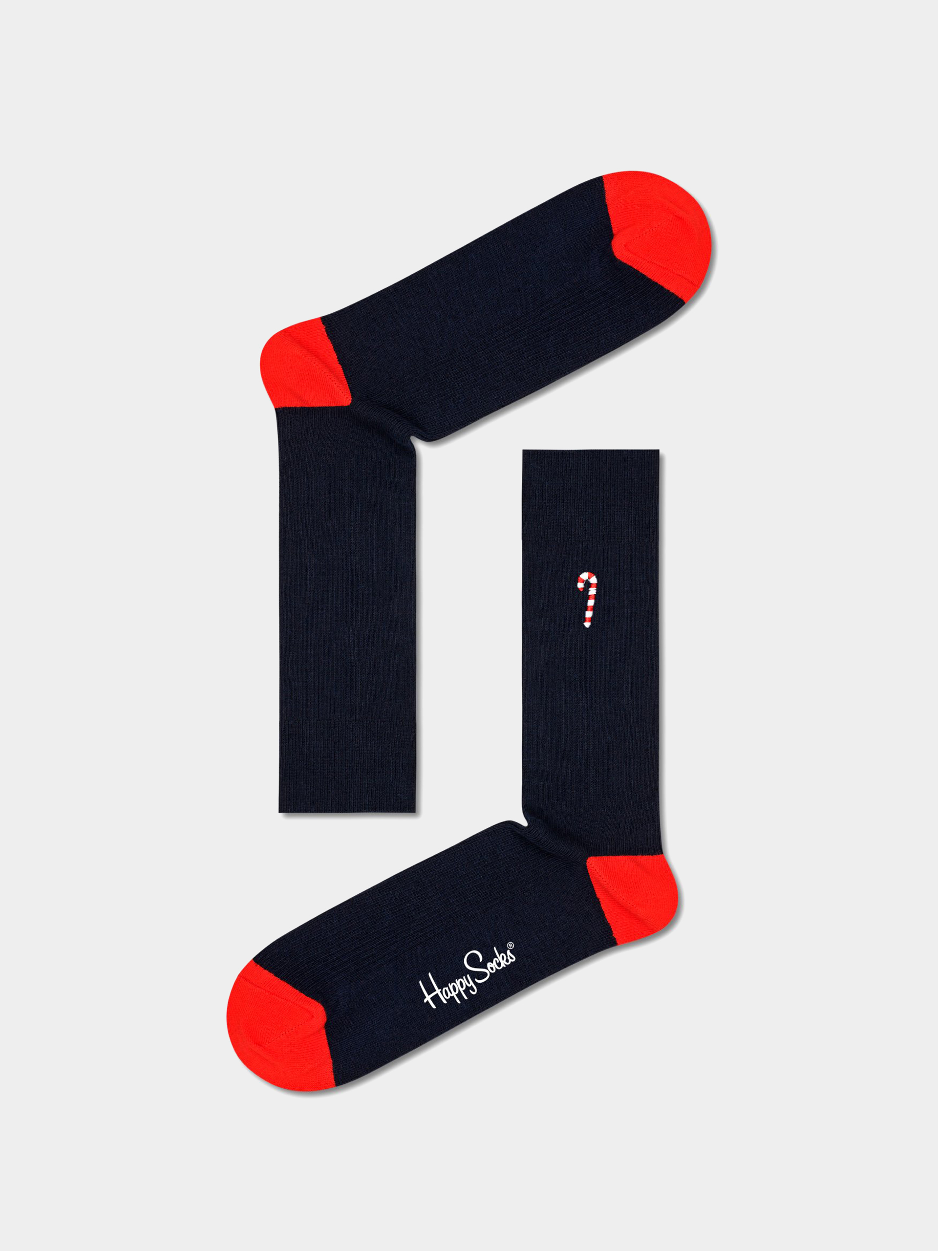 Happy Socks Ribbed Embroidery Candy Cane Crew Zokni (black)