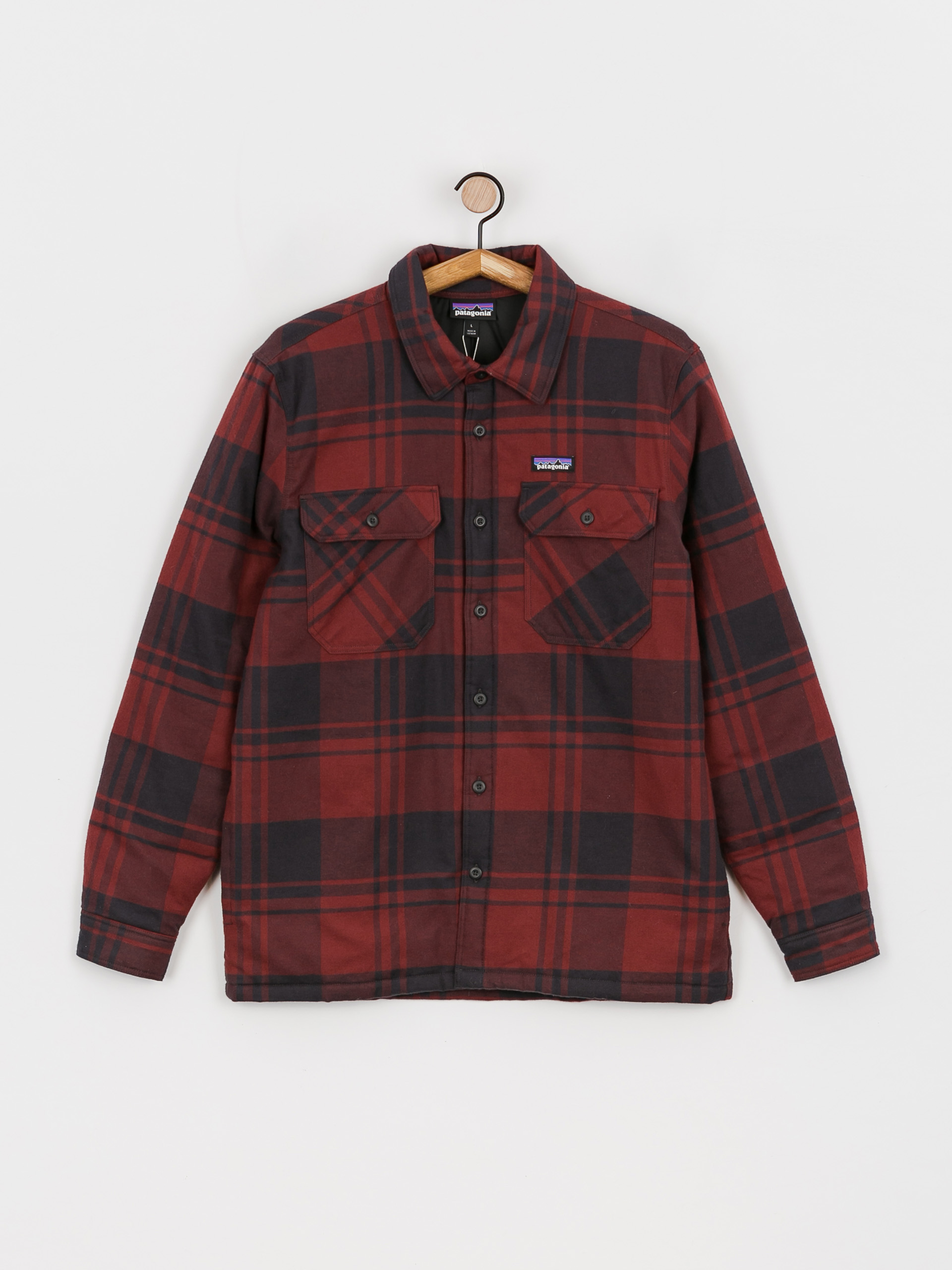 Patagonia Insulated Organic Cotton Fjord Flannel Dzseki (live oak/sequoia red)