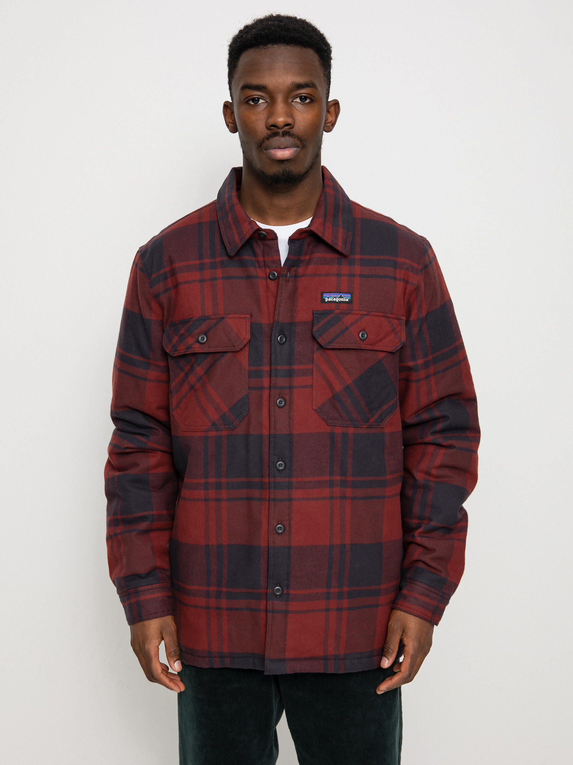 Patagonia Insulated Organic Cotton Fjord Flannel Dzseki (live oak/sequoia red)