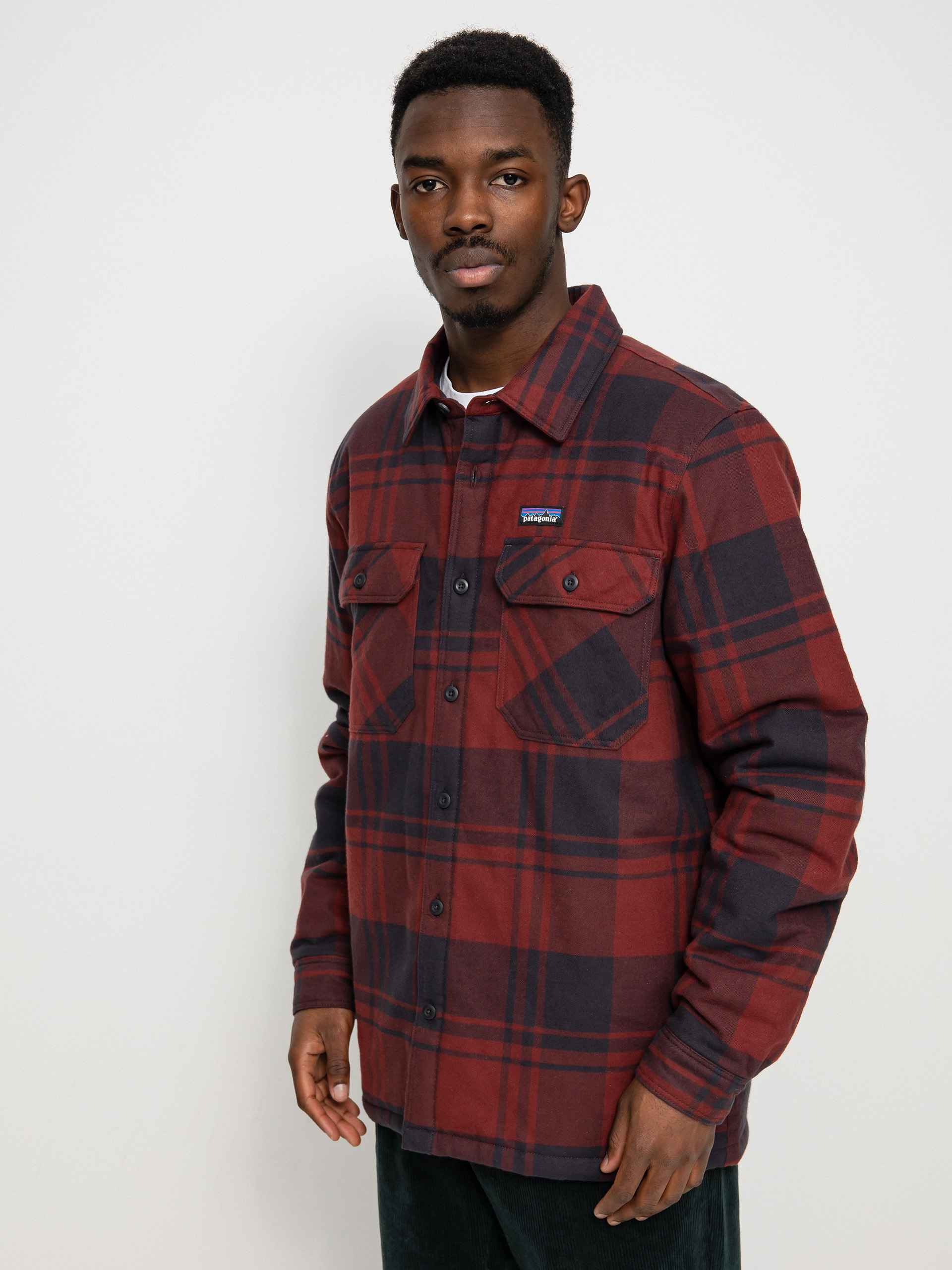 Patagonia Insulated Organic Cotton Fjord Flannel Dzseki (live oak/sequoia red)