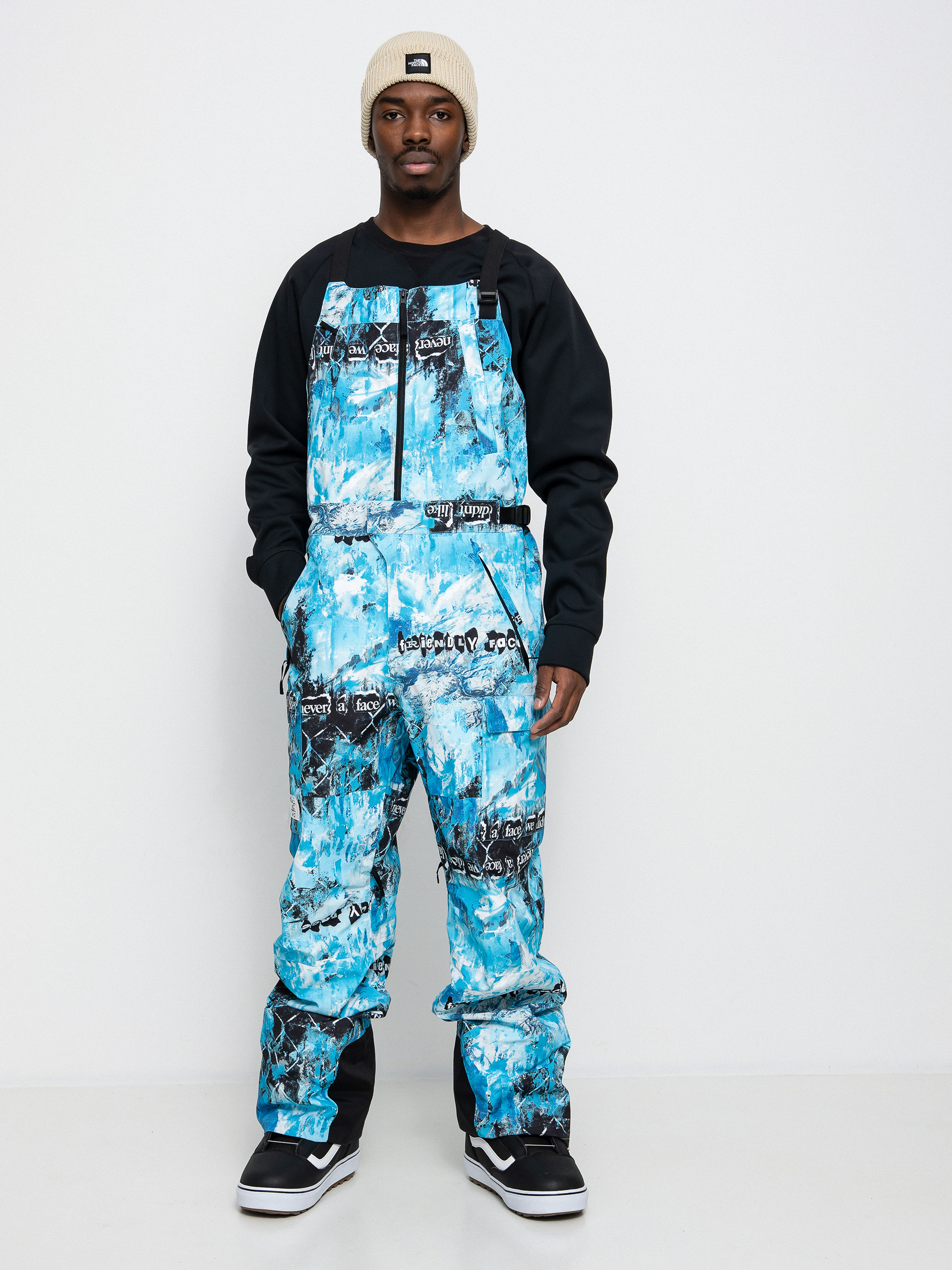 Férfi The North Face Printed Dragline Bib Snowboard nadrág (norse blue/cole navin/never a face print)