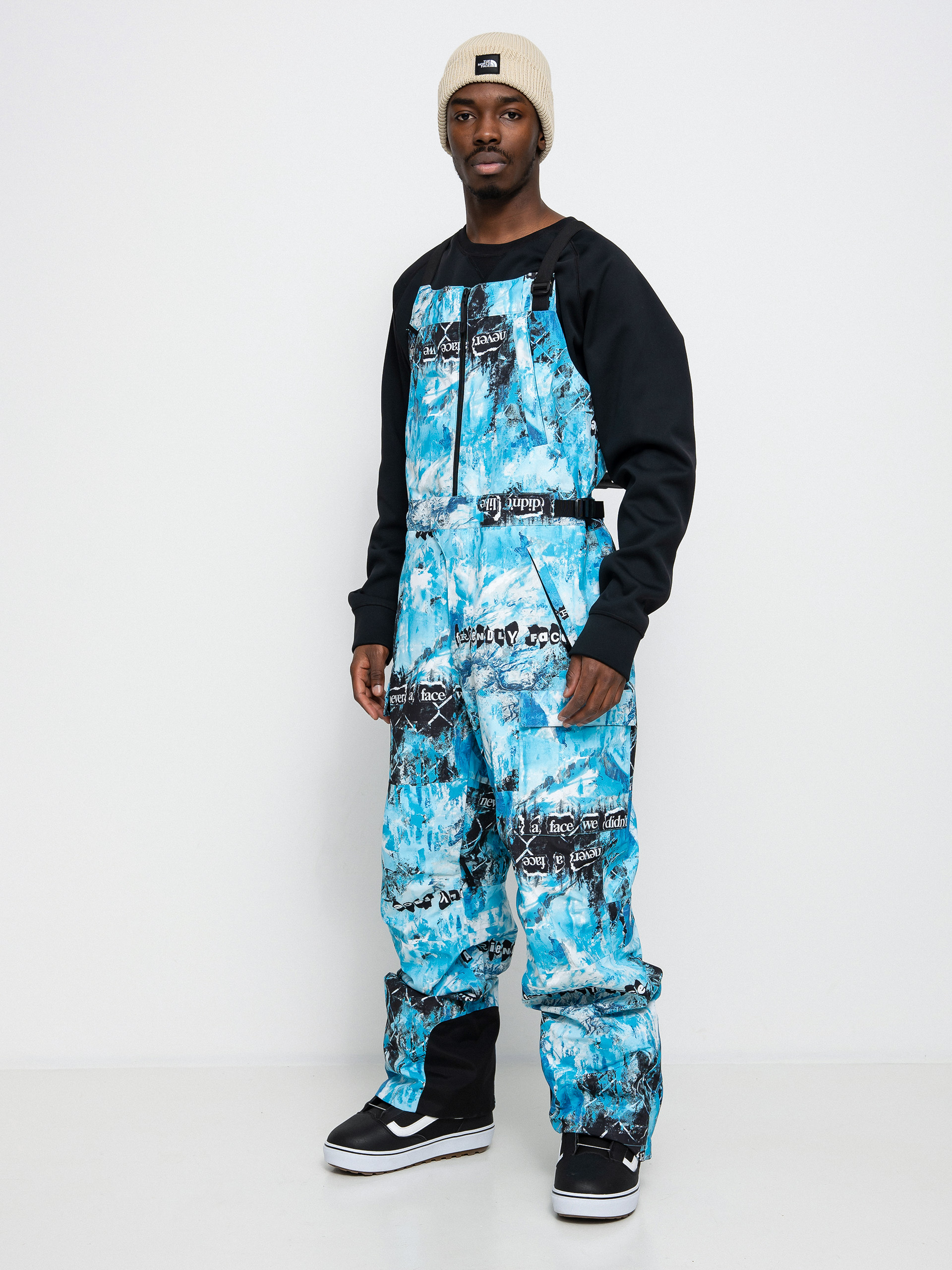 Férfi The North Face Printed Dragline Bib Snowboard nadrág (norse blue/cole navin/never a face print)