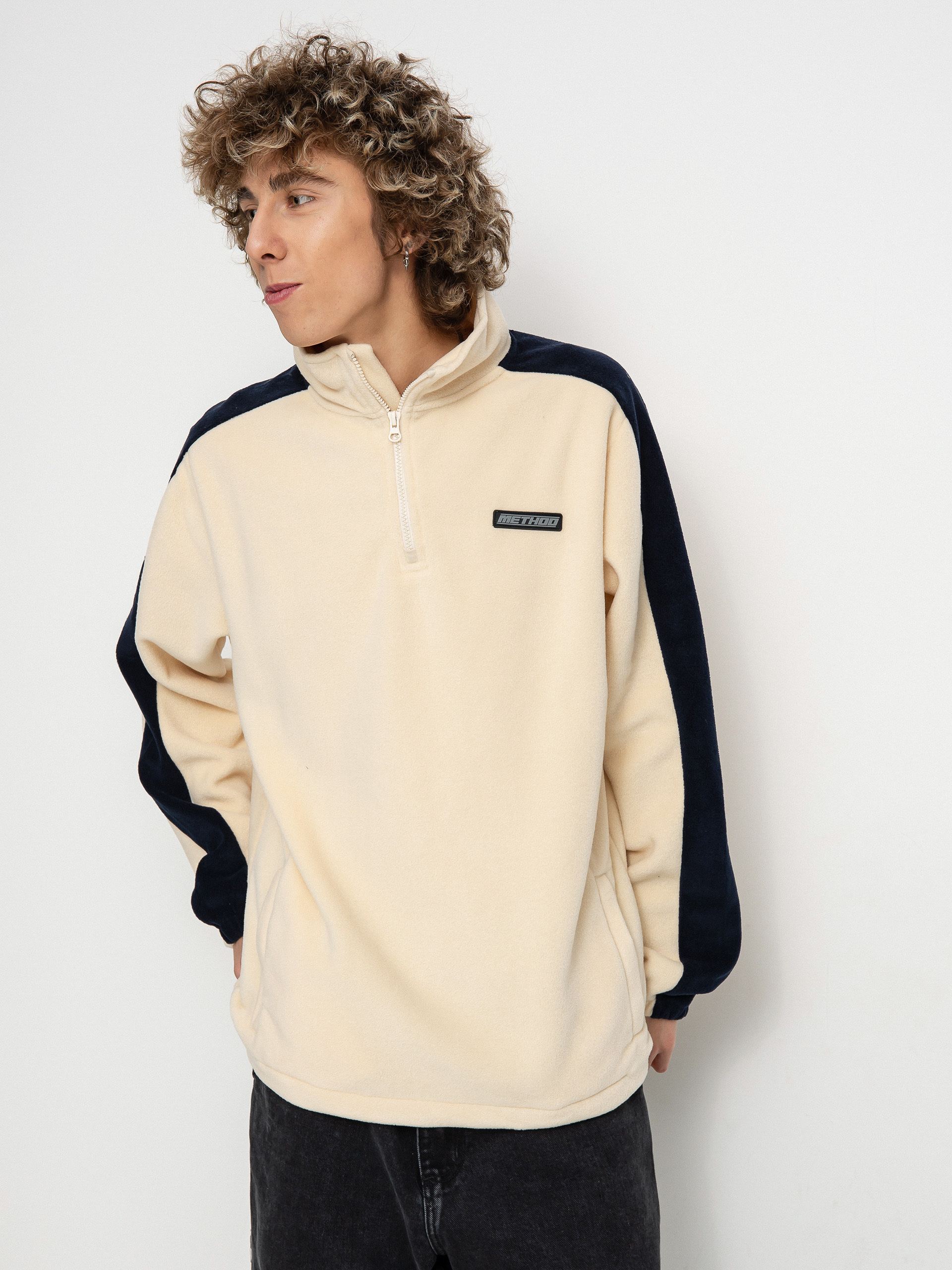 Férfi Method Fast Times 1/4 Zip Polár pulóver (oat/navy)