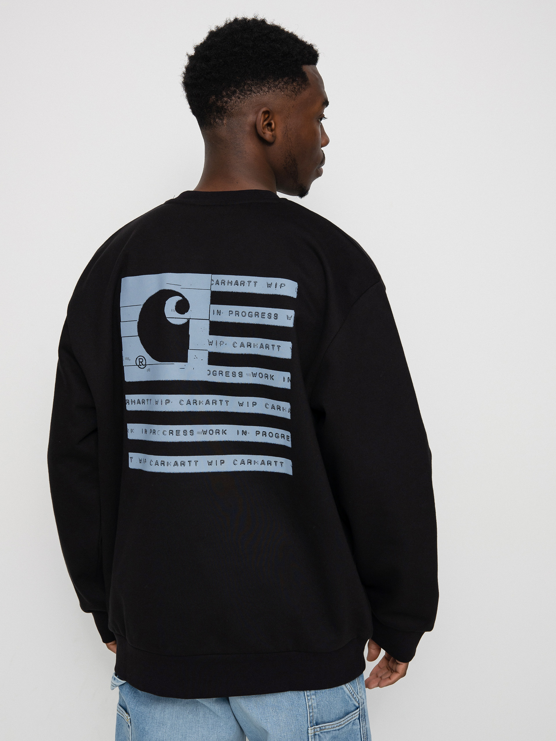 Carhartt WIP Label State Flag Pulóver (black/misty sky)