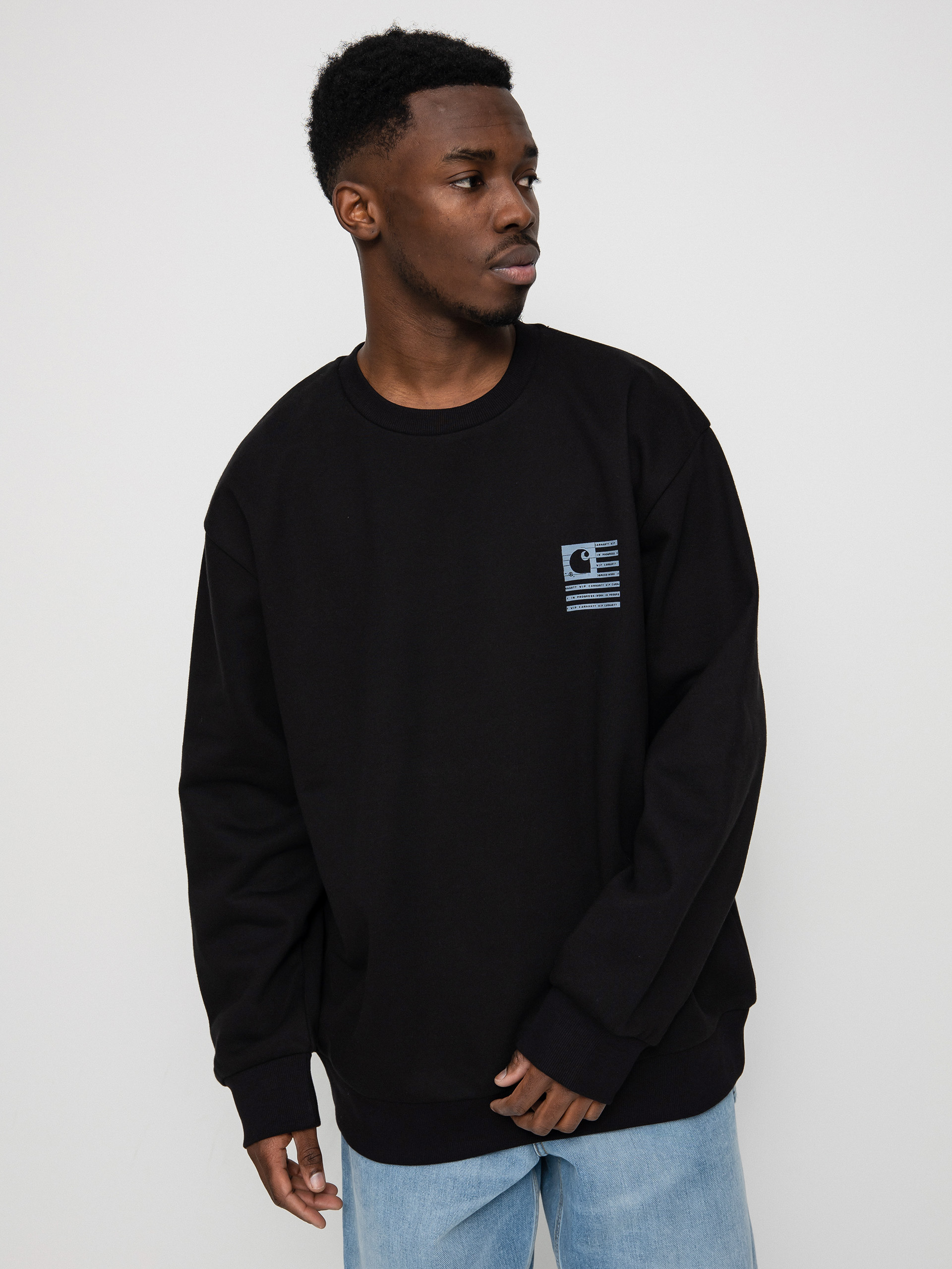 Carhartt WIP Label State Flag Pulóver (black/misty sky)