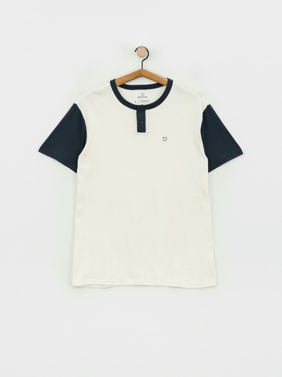 Brixton Shield Baseball Henley Kn póló (off white/navy)