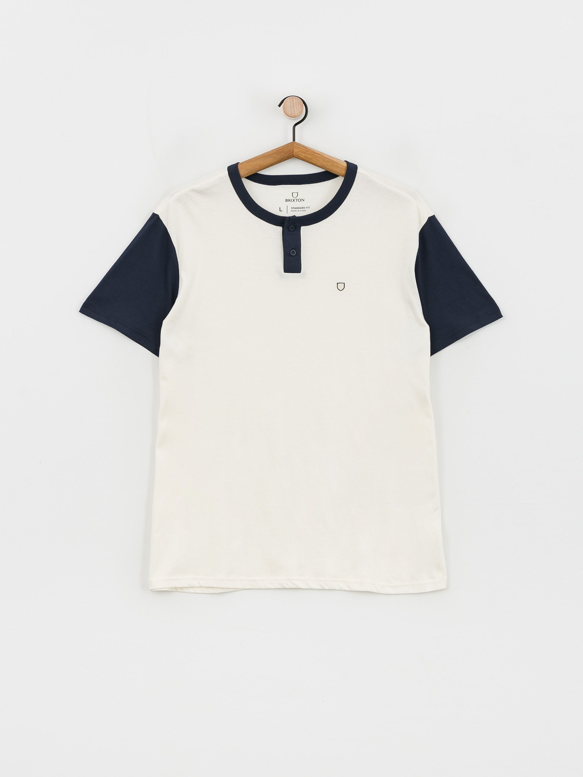 Brixton Shield Baseball Henley Kn póló (off white/navy)