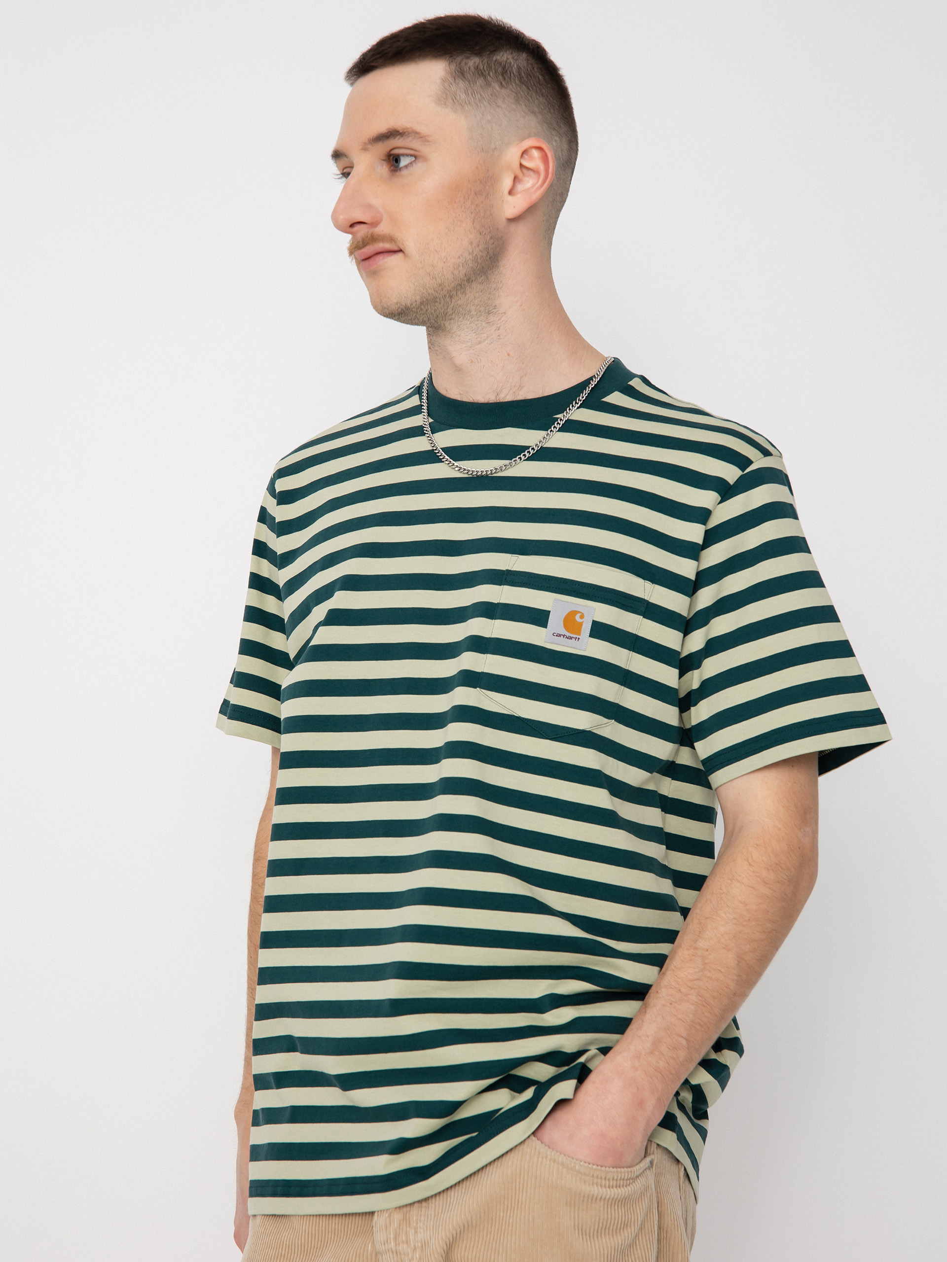 Carhartt WIP Scotty Pocket póló (scotty stripe botanic/agave)