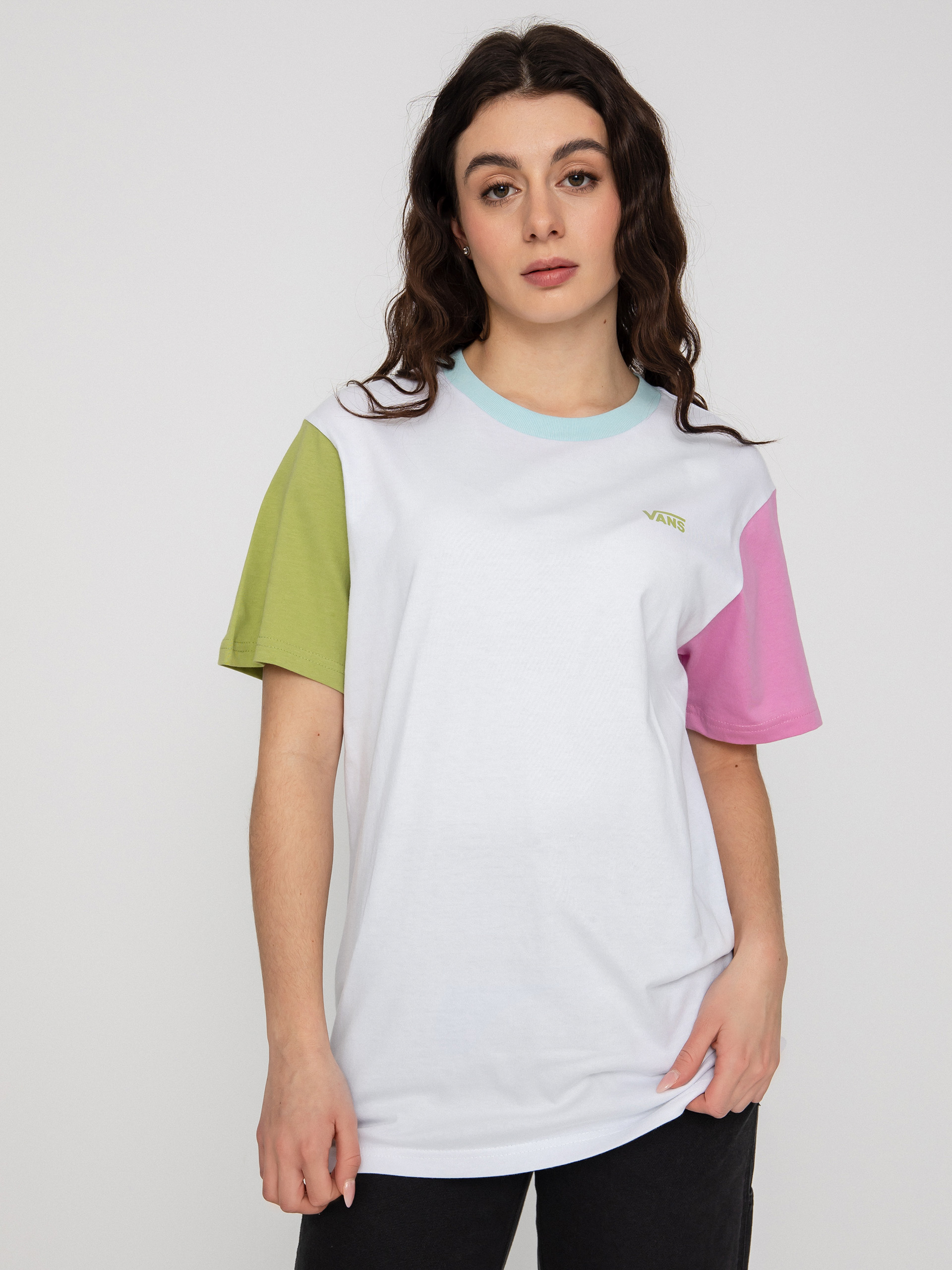 Vans Left Chest Colorblock póló Wmn (white/cyclamen)