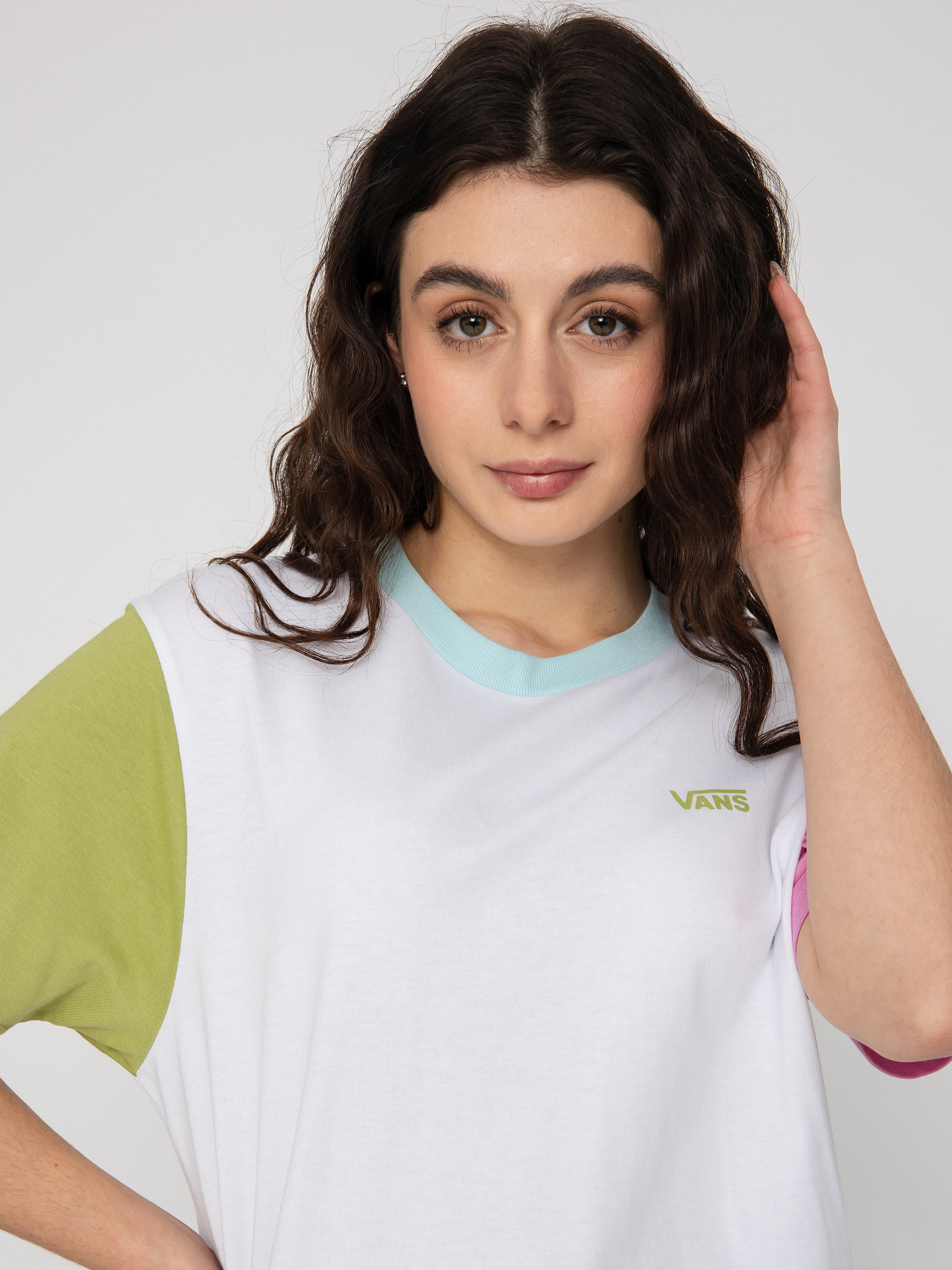 Vans Left Chest Colorblock póló Wmn (white/cyclamen)